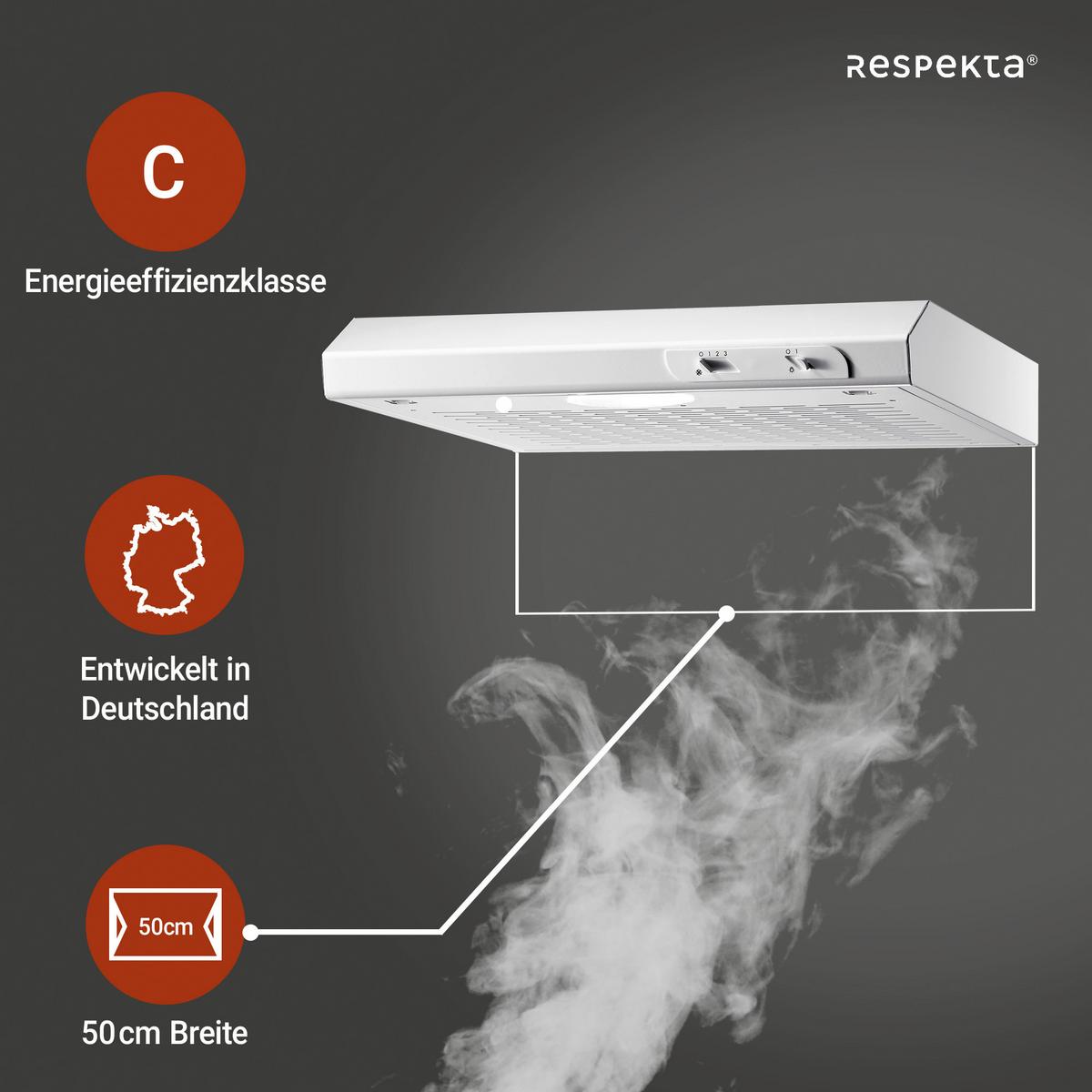 Dunstabzugshaube Suna Weiß B: 50 cm, Led - Weiß, Trend, Metall (50/7,6/47cm) - Respekta