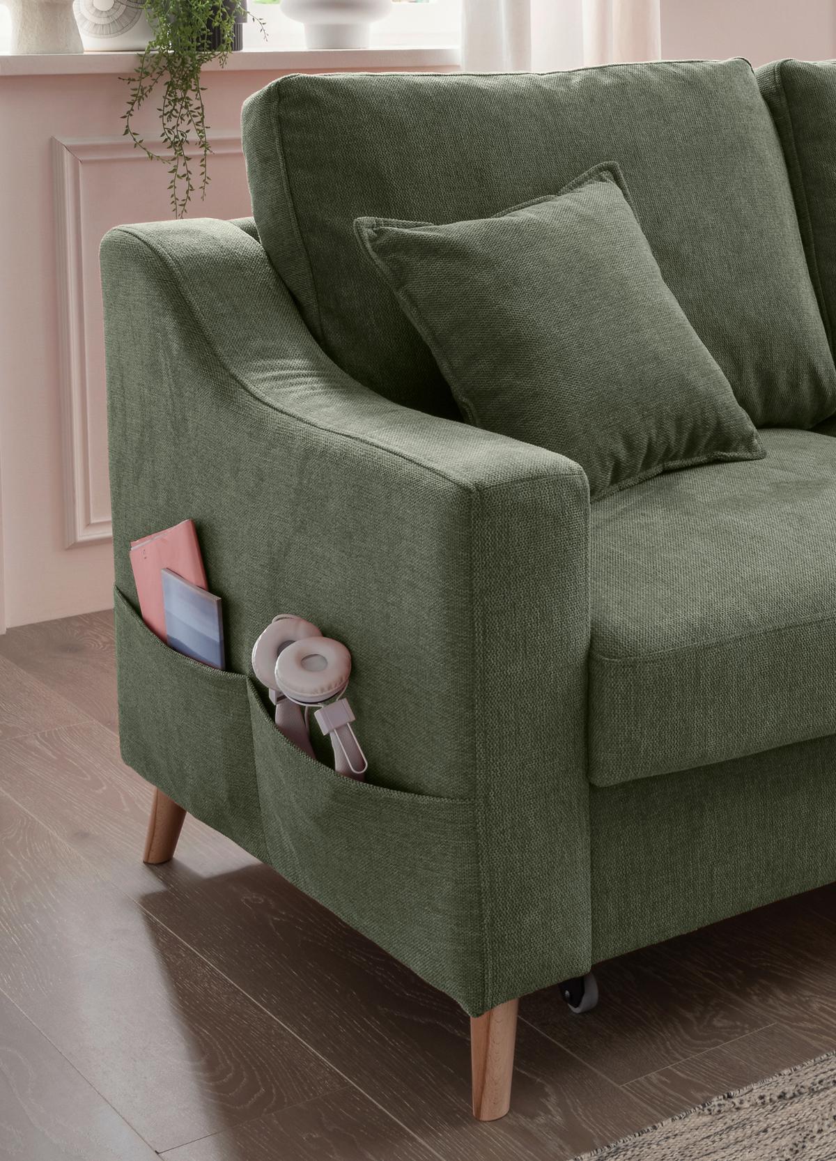 Ecksofa Valentina Dunkelgrün S: 228x150 Cm - Dunkelgrün/Naturfarben, MODERN, Textil (228/150cm) - Livetastic