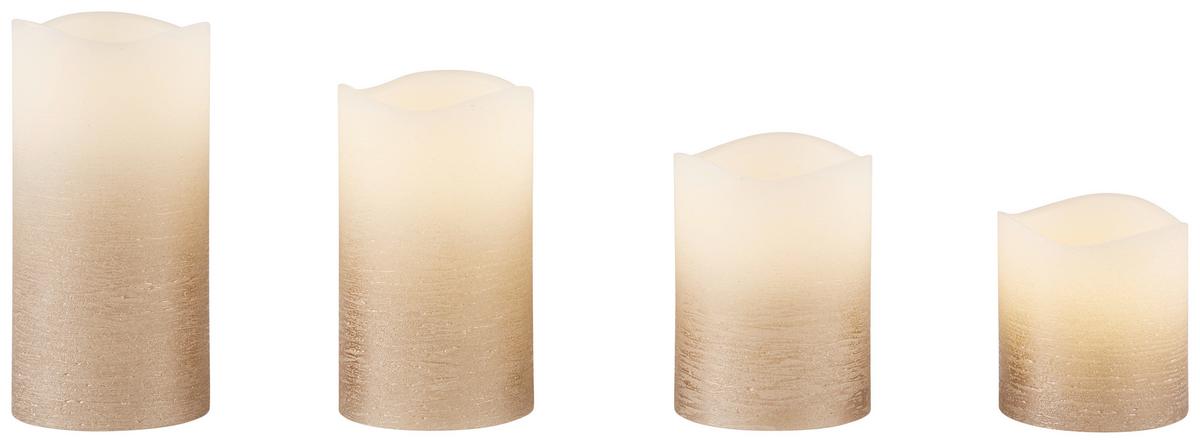 LED-Kerzenset Dafina Gold/Weiß m. Fernbedienung, 4er-Set - Champagner/Weiß, Design, Naturmaterialien/Papier - Luca Bessoni