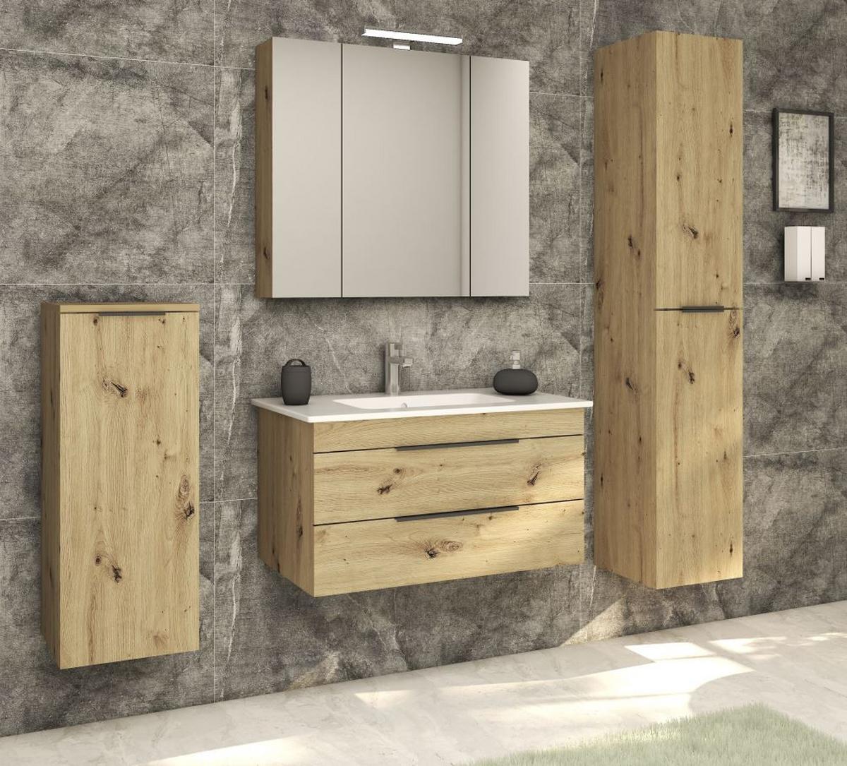 Waschtischkombi Sana Eiche Artisan B: 80 cm - Eiche Artisan/Weiß, MODERN, Keramik/Holzwerkstoff (80/46/46cm) - Stylife