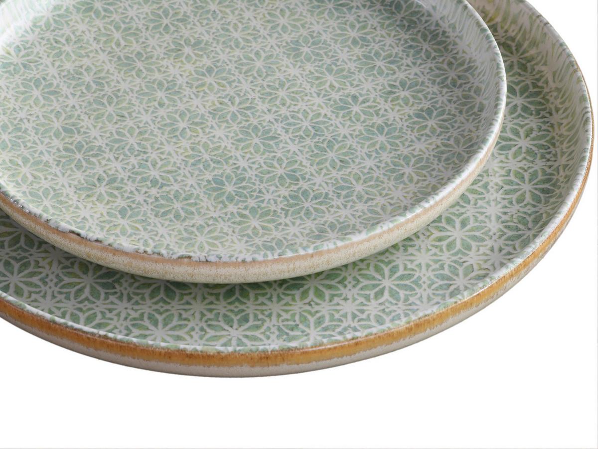 Tafelservice Uno Emiliana 12--Teilig., Creme, Grün - Creme/Grün, Basics, Keramik - Creatable