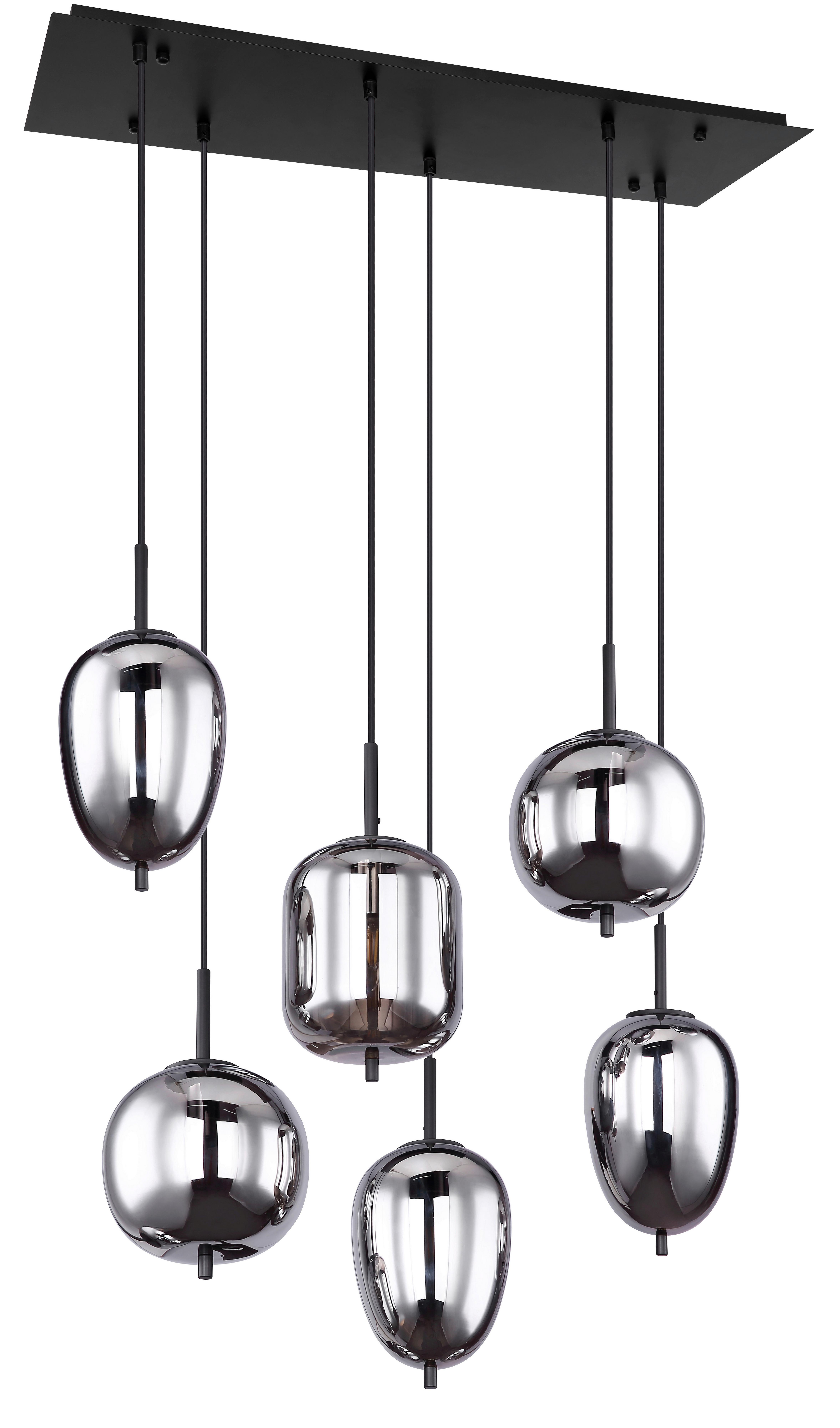 Hängeleuchte H: 120 cm 6-Flammig - Schwarz, Design, Glas/Metall (80/34/120cm) - Globo