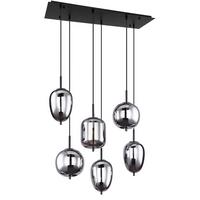 Hängeleuchte H: 120 cm 6-Flammig - Schwarz, Design, Glas/Metall (80/34/120cm) - Globo