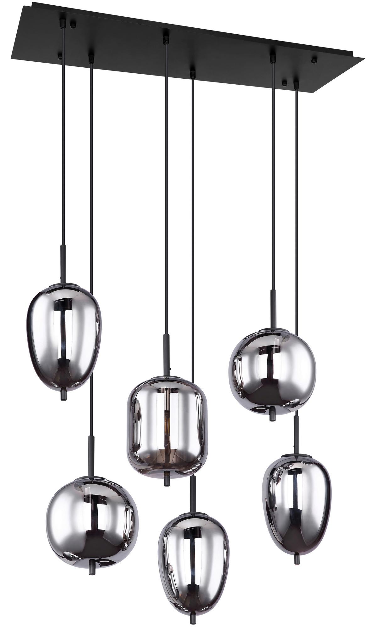 Hängeleuchte H: 120 cm 6-Flammig - Schwarz, Design, Glas/Metall (80/34/120cm) - Globo