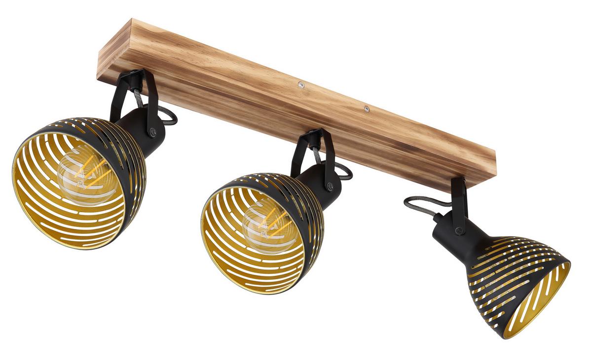 Strahler 3-Flammig verstellbar L: 54 cm - Dunkelbraun/Goldfarben, Basics, Holz/Metall (54/12,5/25cm) - Globo
