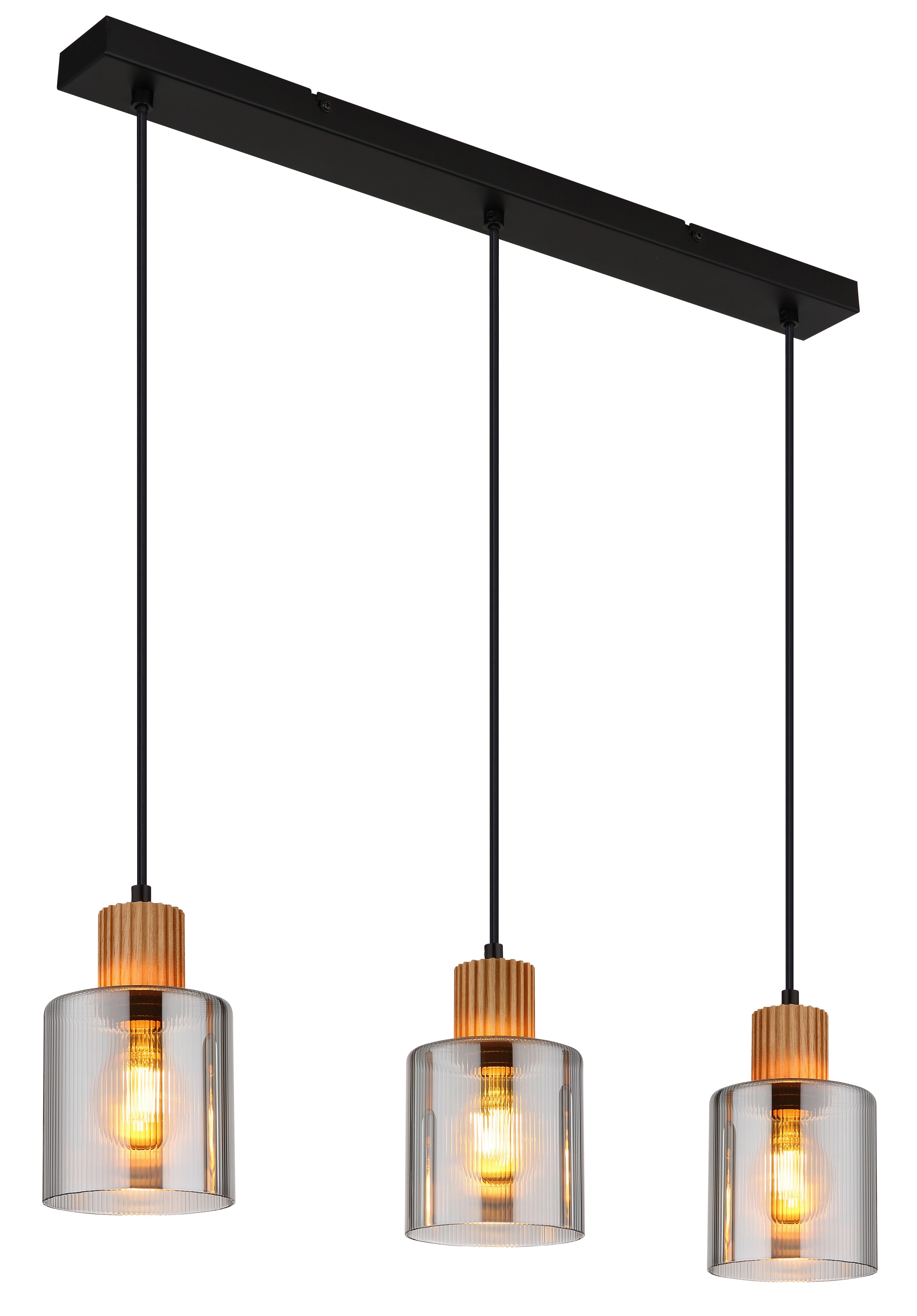 Hängeleuchte 15768-3 - Dunkelbraun/Schwarz, Natur, Glas/Holz (64/12/120cm) - Globo