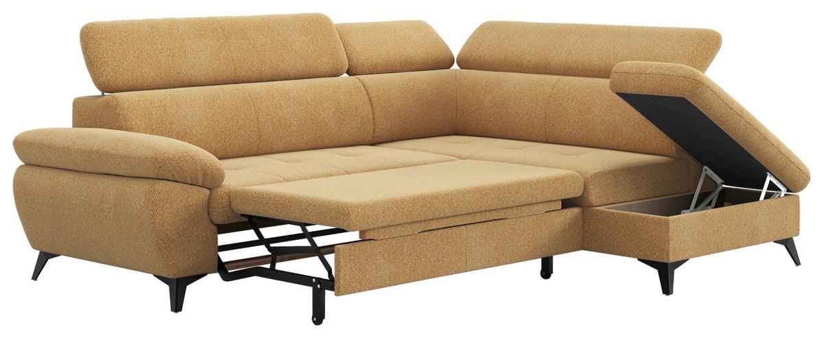 Ecksofa mit Bettfunktion Hudson, Chenille Orange - Schwarz/Orange, KONVENTIONELL, Textil (256/207cm) - Sembella