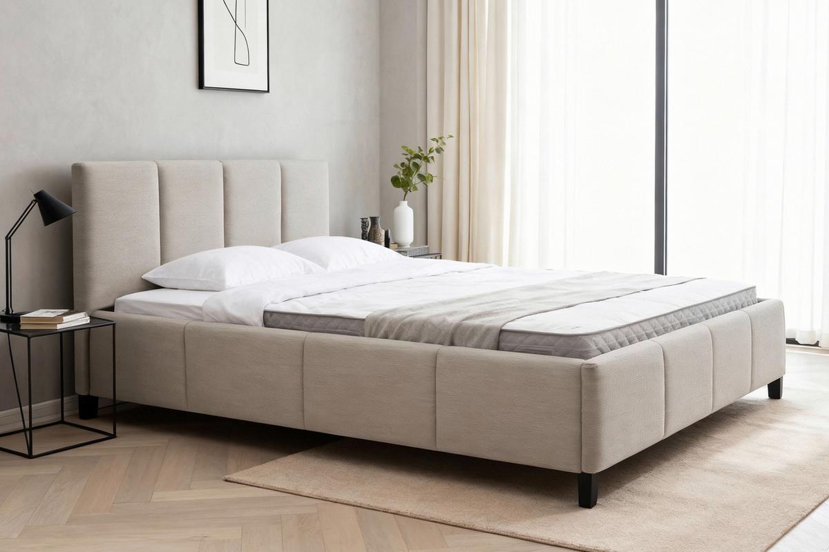 Čalouněná postel CRAZY 140x200 cm, béžová - černá/přírodní barvy, Moderní, kov/dřevo (140/200cm) - Based