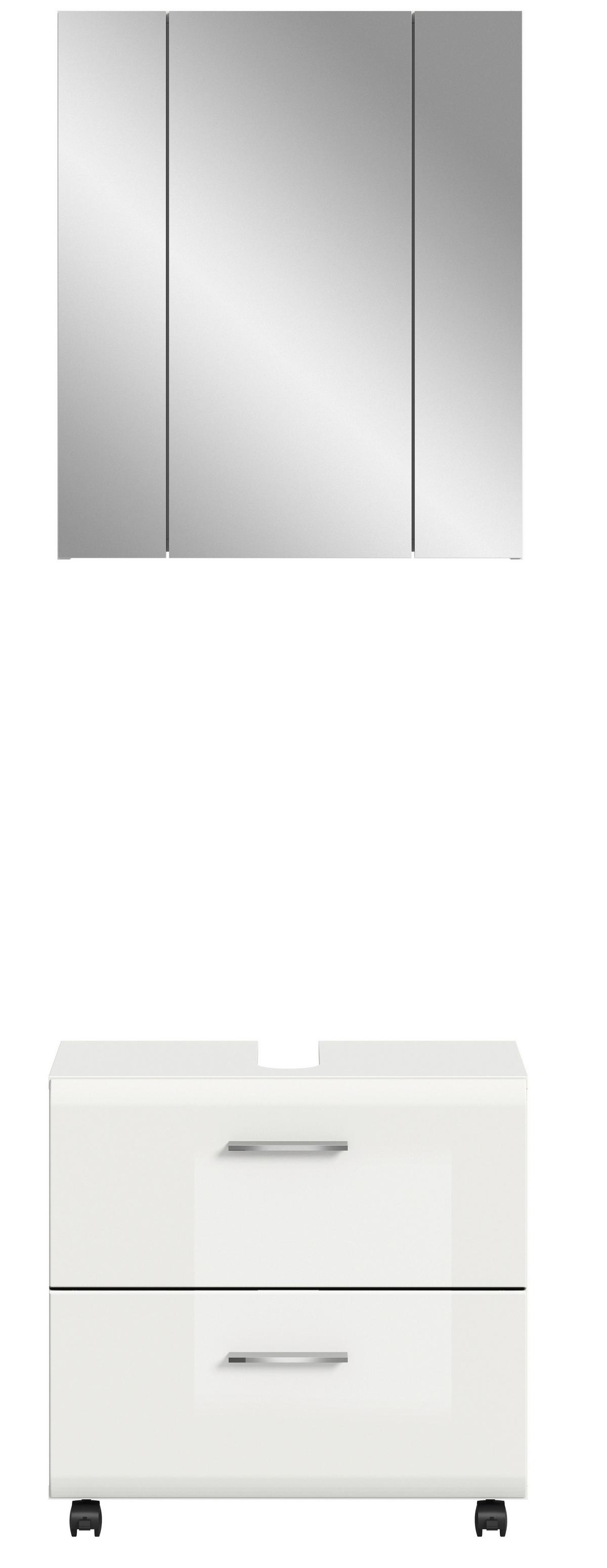 BADEZIMMER Ice Weiß/Weiß HG B: 60cm - Weiß Hochglanz/Schwarz, Trend, Glas/Holzwerkstoff (60cm) - MID.YOU