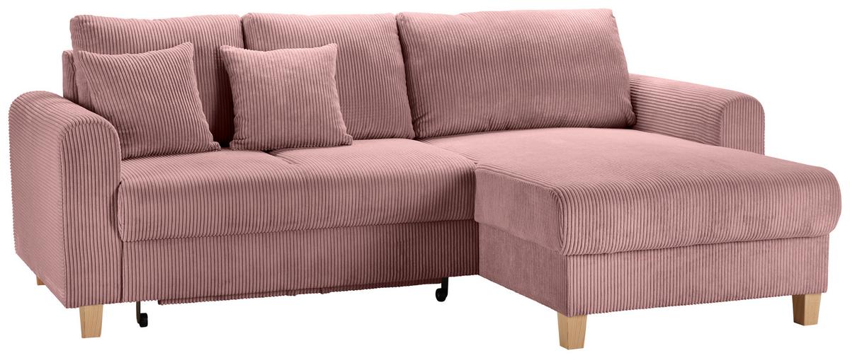 Rohová sedačka LILLE, oboustr., starorůžový manšestr - starorůžová/světle hnědá, Moderní, dřevo/textil (232/110/156cm) - Mömax