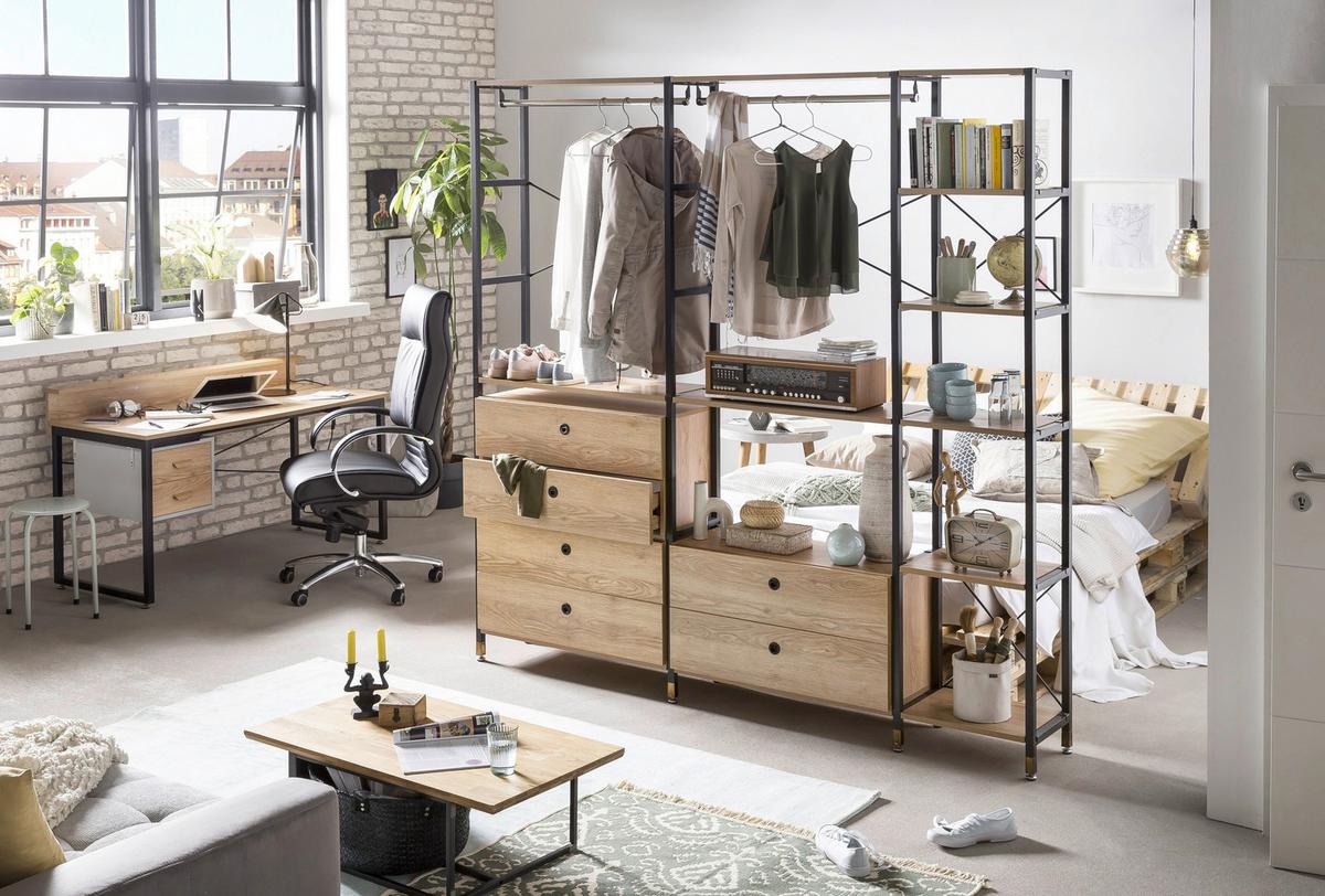 Schreibtisch Naturfarben, Schwarz L: 140cm - Schwarz/Naturfarben, Design, Holzwerkstoff/Metall (140/60/84cm) - Livetastic