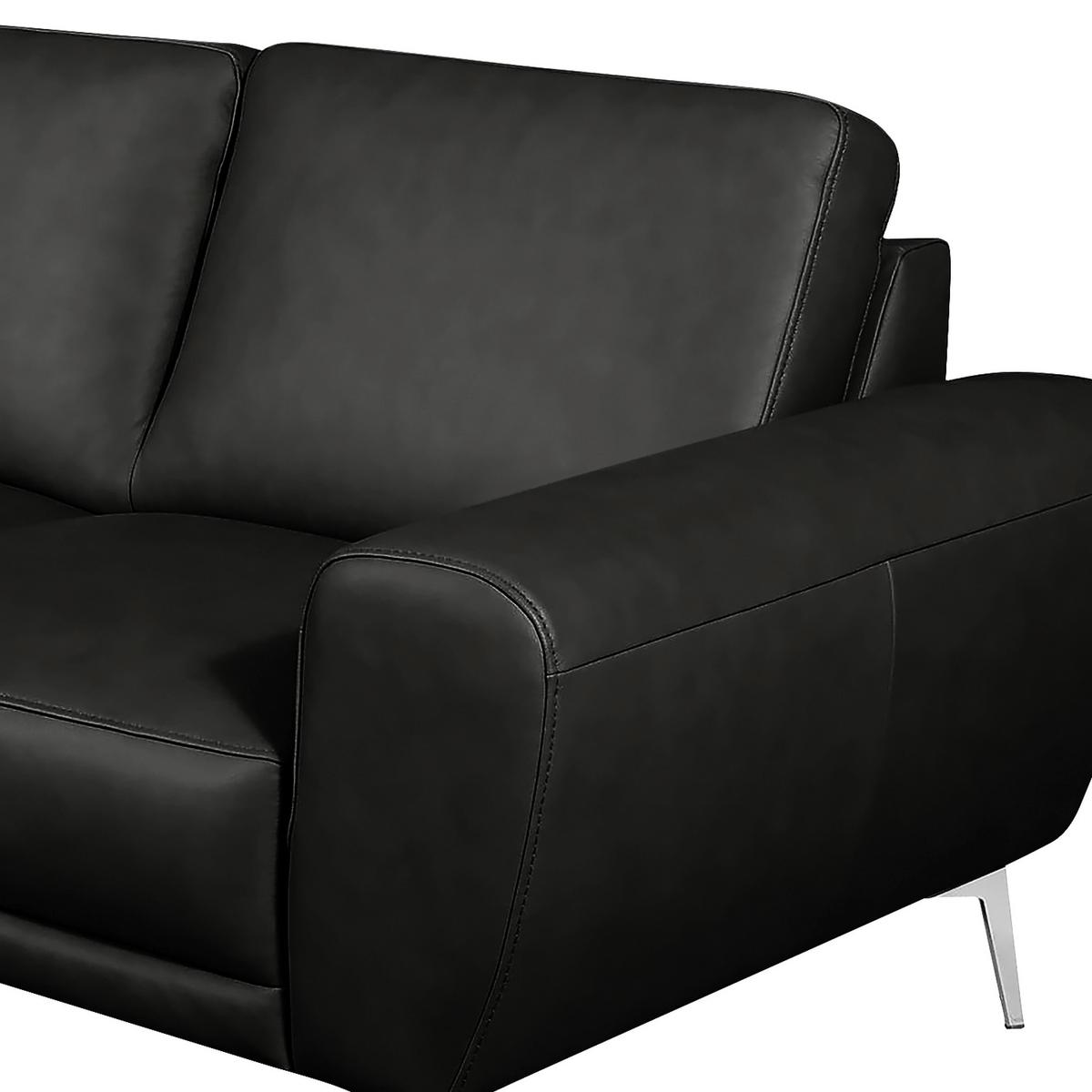 2-Sitzer-Sofa Spring Schwarz Chrom B: 207 cm - Chromfarben/Schwarz, Design, Leder (177/85/92cm) - Livetastic
