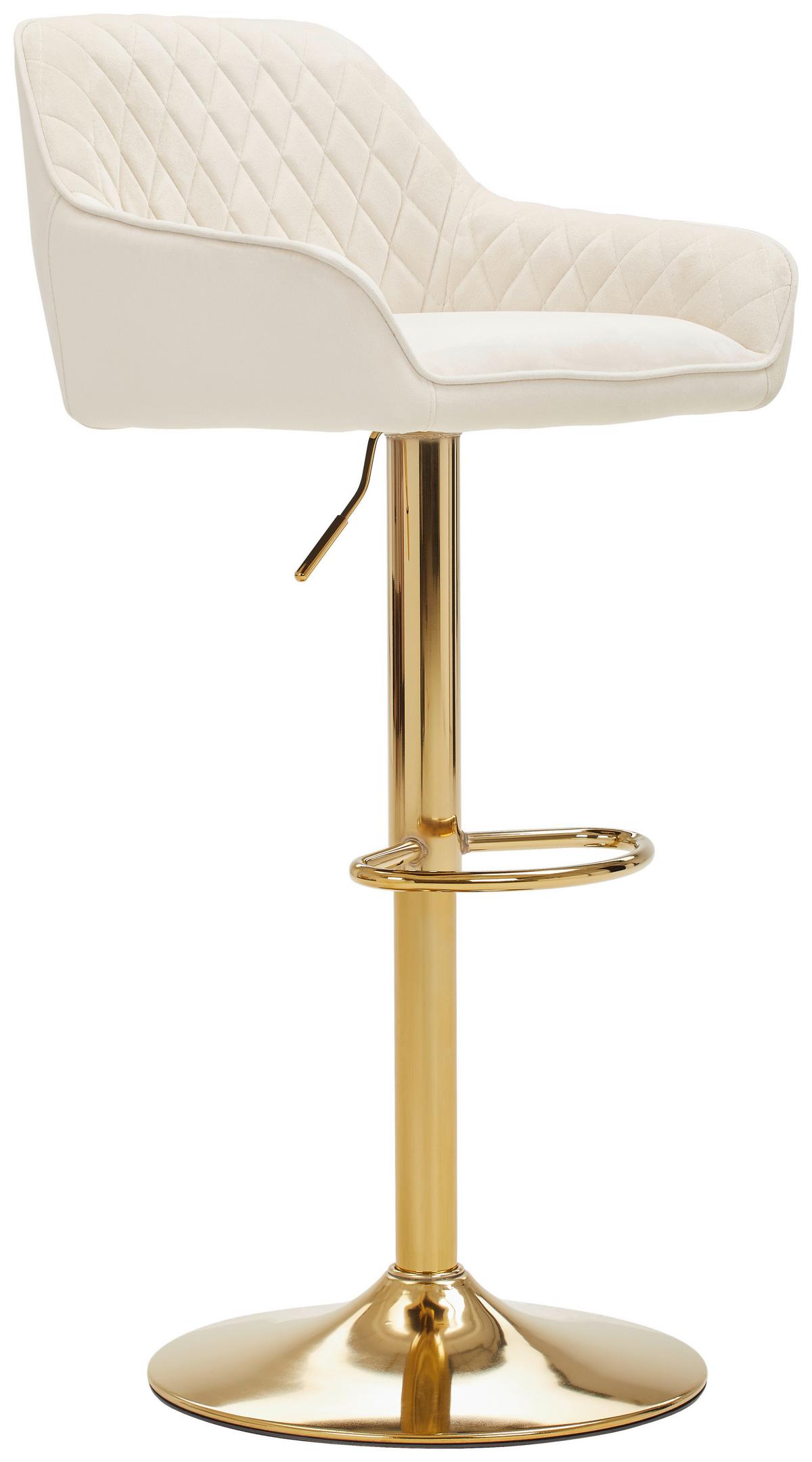 Barhocker Adriano, Samt Creme höhenverstellbar, B: 53,5 cm - Goldfarben/Creme, MODERN, Textil/Metall (53,5/108/53cm) - Livetastic