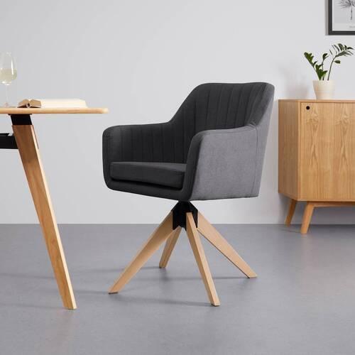 Zamatová stolička Lucita, otočná, nohy drevo - prírodná farba/tmavosivá, Modern, kov/drevo (59/88/60cm) - Bessagi Home