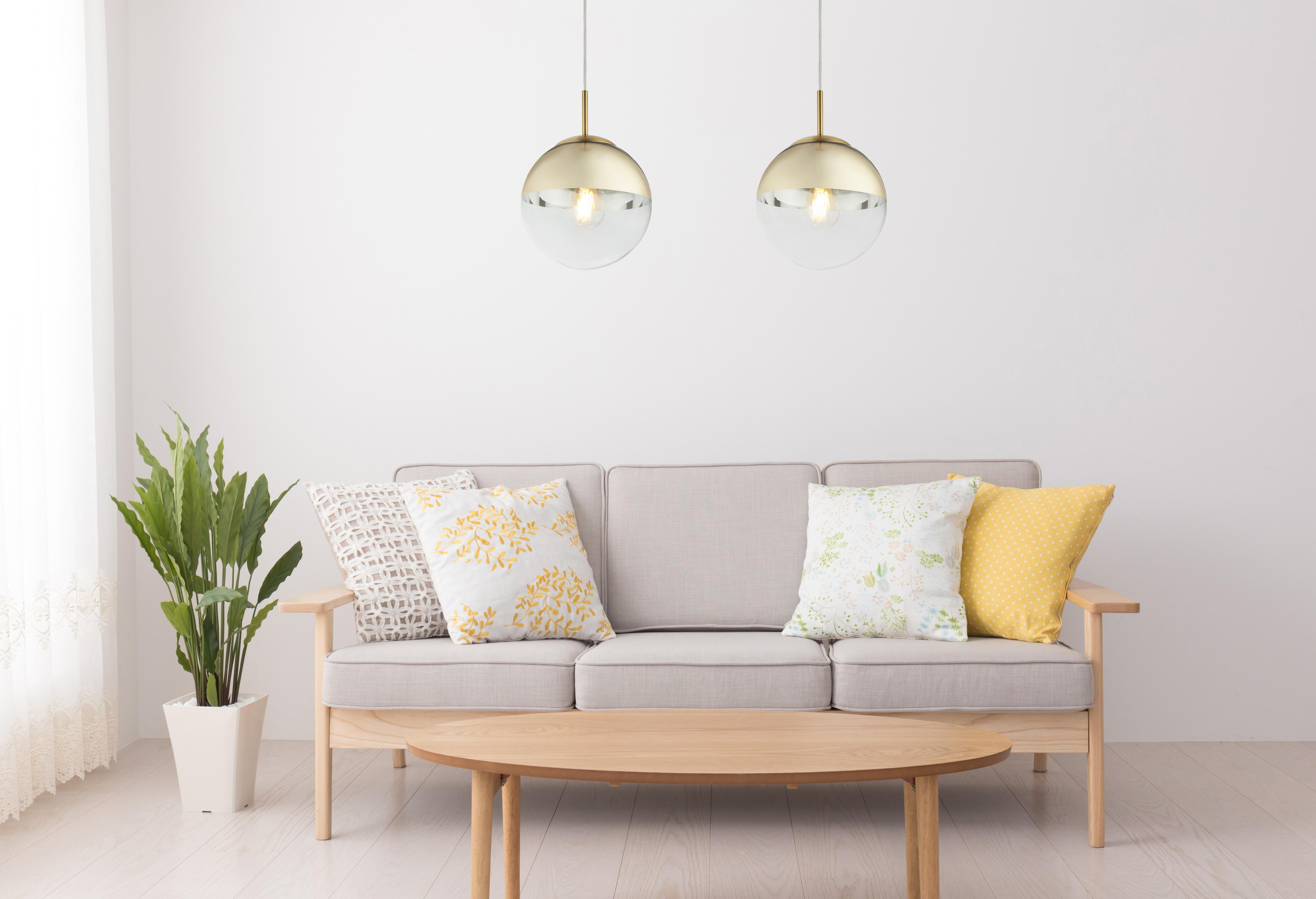 Hängeleuchte H: 120 cm 1-Flammig - Transparent/Goldfarben, Design, Glas/Metall (20/120cm) - Globo