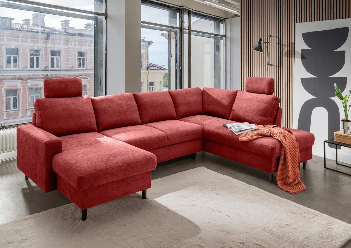 Wohnlandschaft Passione Rot U: 153x305x200 cm - Rot/Schwarz, MODERN, Textil (153/305/200cm) - Livetastic