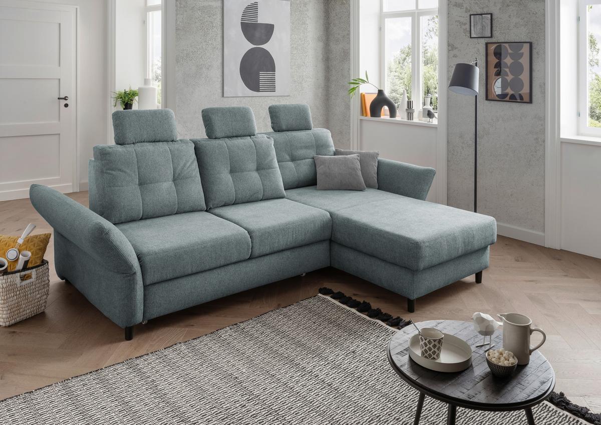 Ecksofa Brizzini Mintgrau S: 250-280/176 Cm - Mintgrau/Blau, MODERN, Holz/Textil (250-280/176cm) - Livetastic
