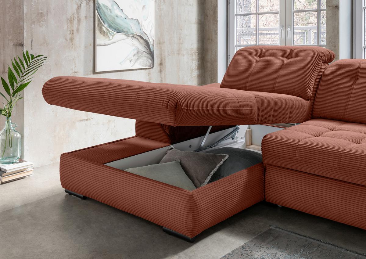 Ecksofa Mit Bettkasten Rigatti Koralle S: 184x314 Cm - Koralle/Schwarz, MODERN, Textil (184/314cm) - Livetastic