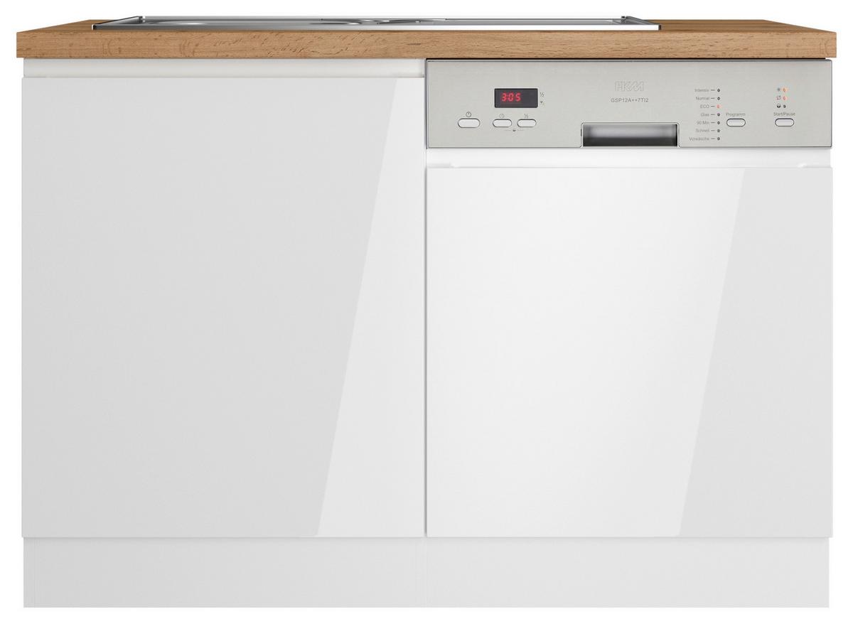 Spülenunterschrank Monza B: 120 cm Weiß/Eiche Dekor - Weiß Hochglanz/Eiche Wotan, LIFESTYLE, Holzwerkstoff (120/86/60cm) - Held