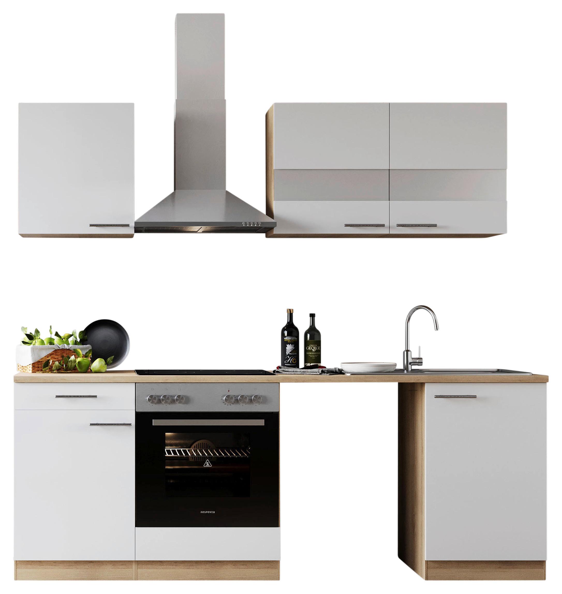 Küchenblock Merle Weiß B: 220 cm - Eichefarben/Schwarz, Basics, Glas/Holzwerkstoff (220cm) - Respekta