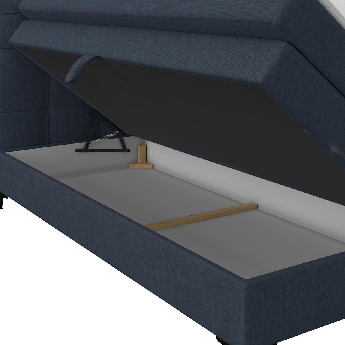 Boxspringbett MITTO Dunkelblau 140x200 cm - Schwarz/Dunkelblau, KONVENTIONELL, Textil/Metall (140/200cm)