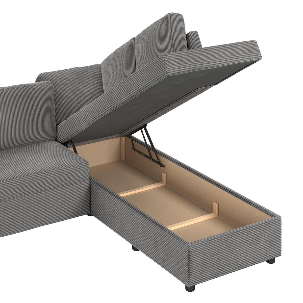 Ecksofa mit Schlaffunktion Toulouse anthrazit, 224x206cm - Anthrazit/Schwarz, Trend, Holz/Holzwerkstoff (224/206cm)