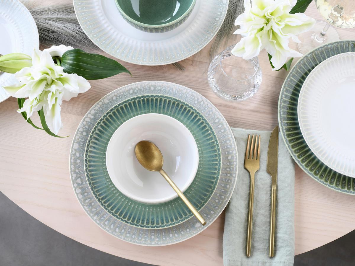 Tafelservice Celadon Mix Creme Steinzeug, 4 Pers., 12-Teilig - Salbeigrün/Perlmutt, Basics, Keramik - Creatable