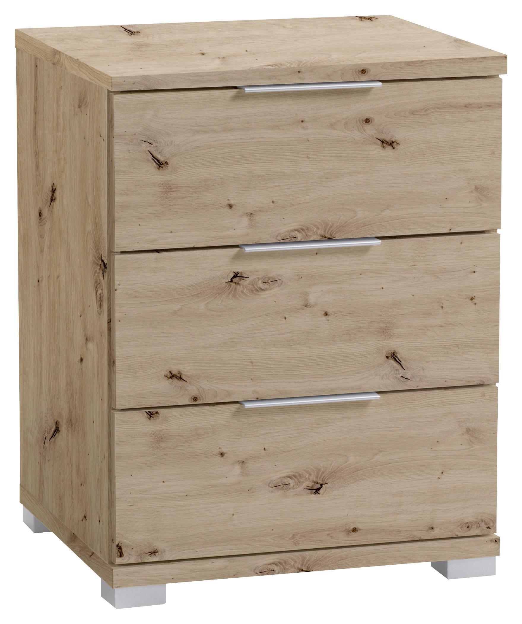 Nachtkästchen Smilla 3l E - Alufarben/Eiche Artisan, KONVENTIONELL, Holzwerkstoff (46/61/42cm)