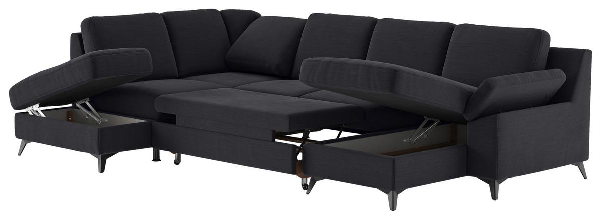 Wohnlandschaft Boom, Dunkelblau 204x309x156cm - Schwarz/Dunkelblau, KONVENTIONELL, Textil (204/309/156cm) - Cotta