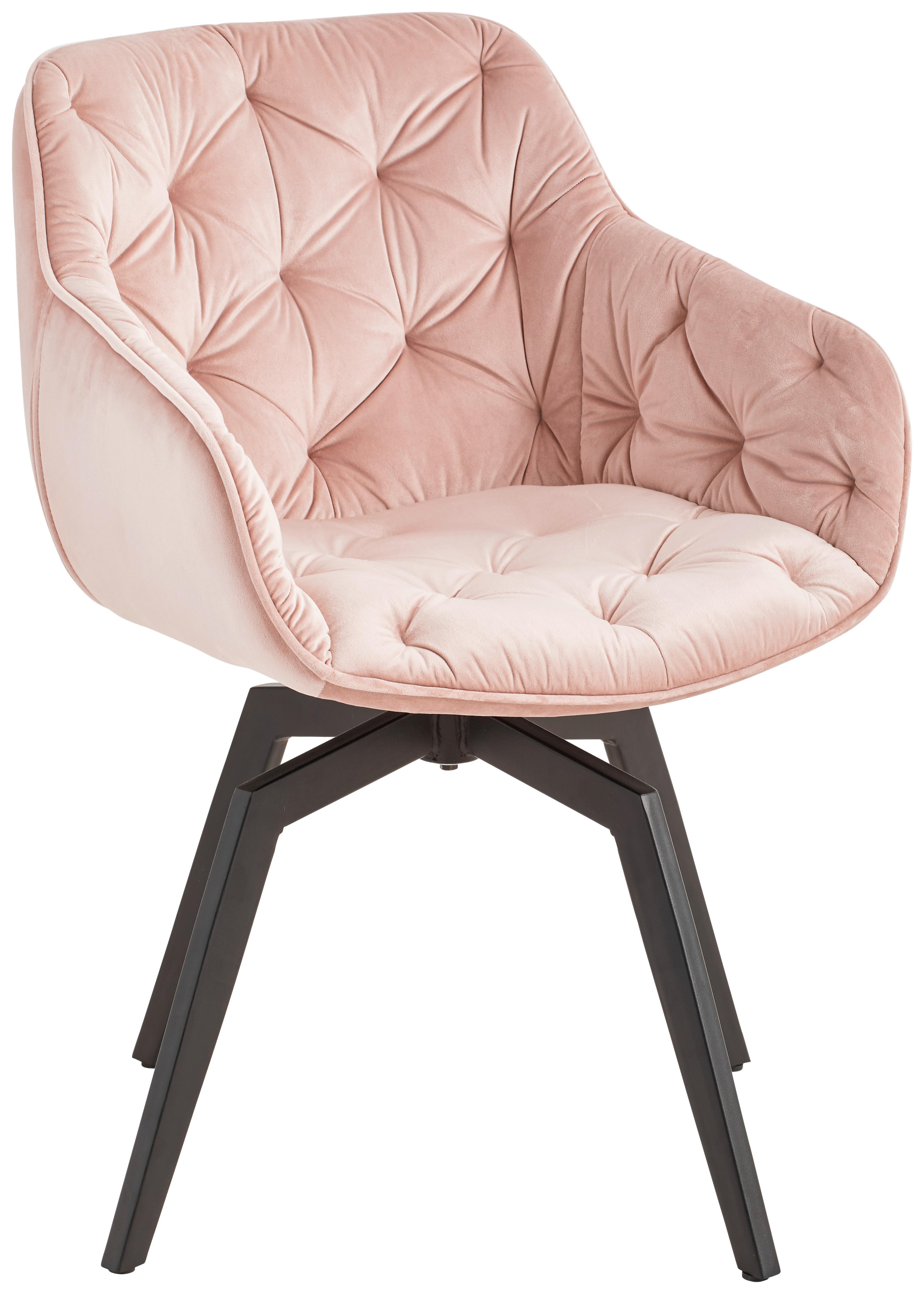 Armlehnstuhl Avegno Rosa Sitzfläche 360° drehbar - Schwarz/Rosa, MODERN, Holz/Textil (59,5/84/63,5cm) - Livetastic