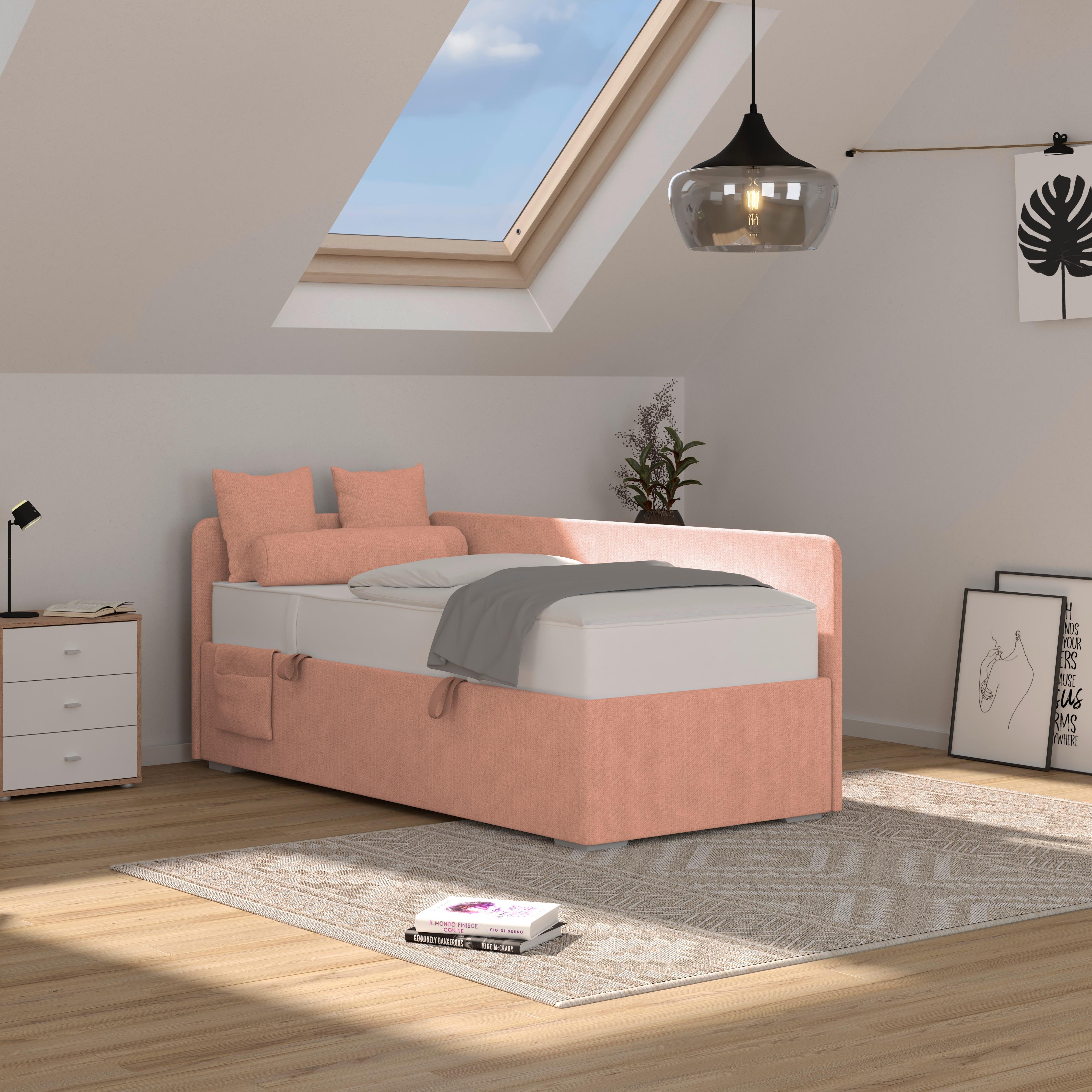 Polsterbett Remi - Chromfarben/Aprikose, MODERN, Holz/Textil (90/200cm)