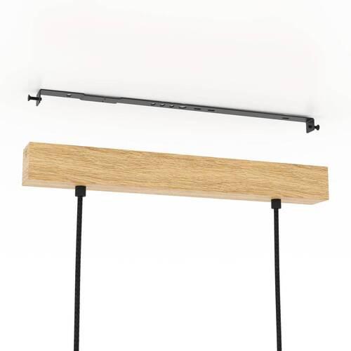 Hängeleuchte Castralvo H:110cm 3-Flammig, Echtholz/Stahl - Schwarz/Braun, Basics, Holz/Textil (97,5/17,5/110cm) - Eglo
