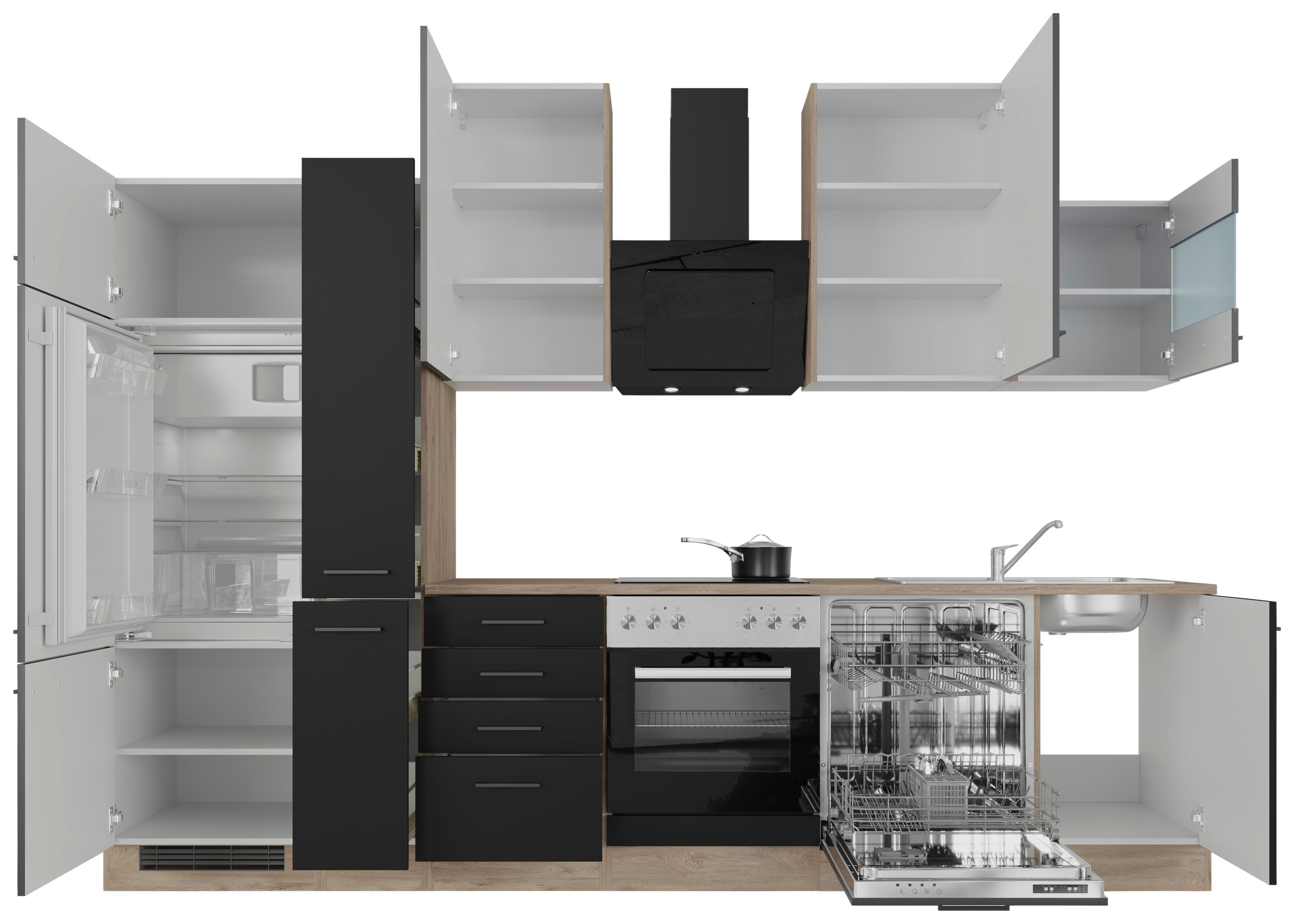 Küchenblock Capri Eiche/Schwarz B: 310 cm - Eichefarben/Schwarz, MODERN, Holzwerkstoff (310cm) - FlexWell
