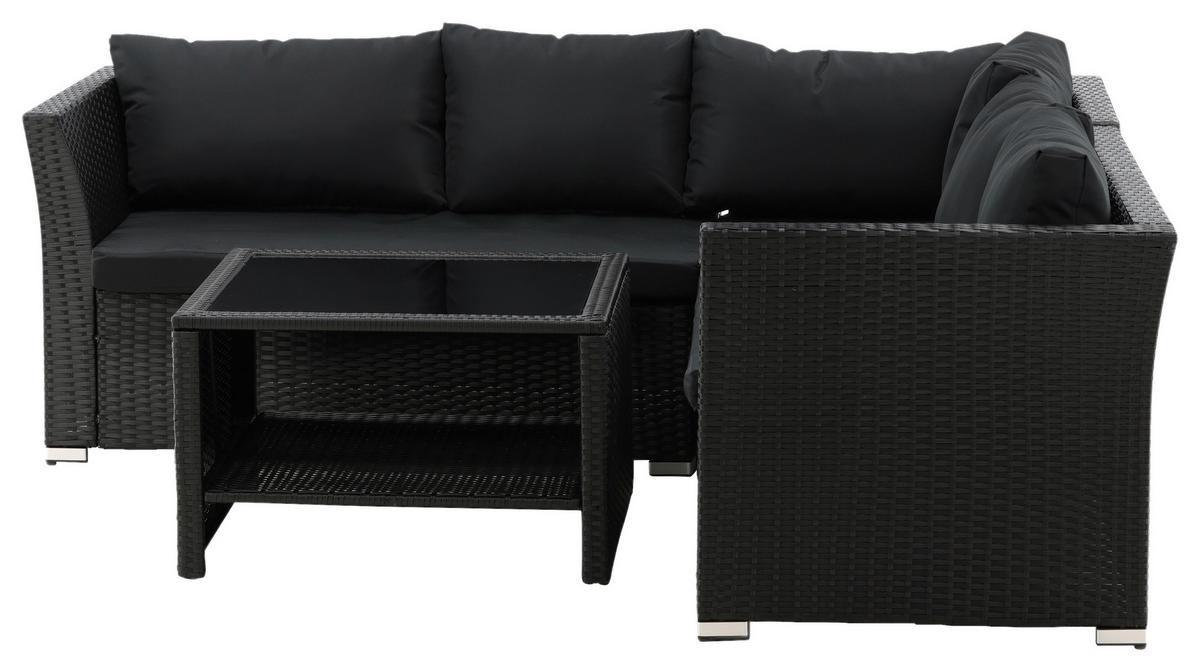 Loungegarnitur 4-tlg Haiti Aus Kunststoff Mit Kissen - Schwarz, KONVENTIONELL, Kunststoff - Gardenson