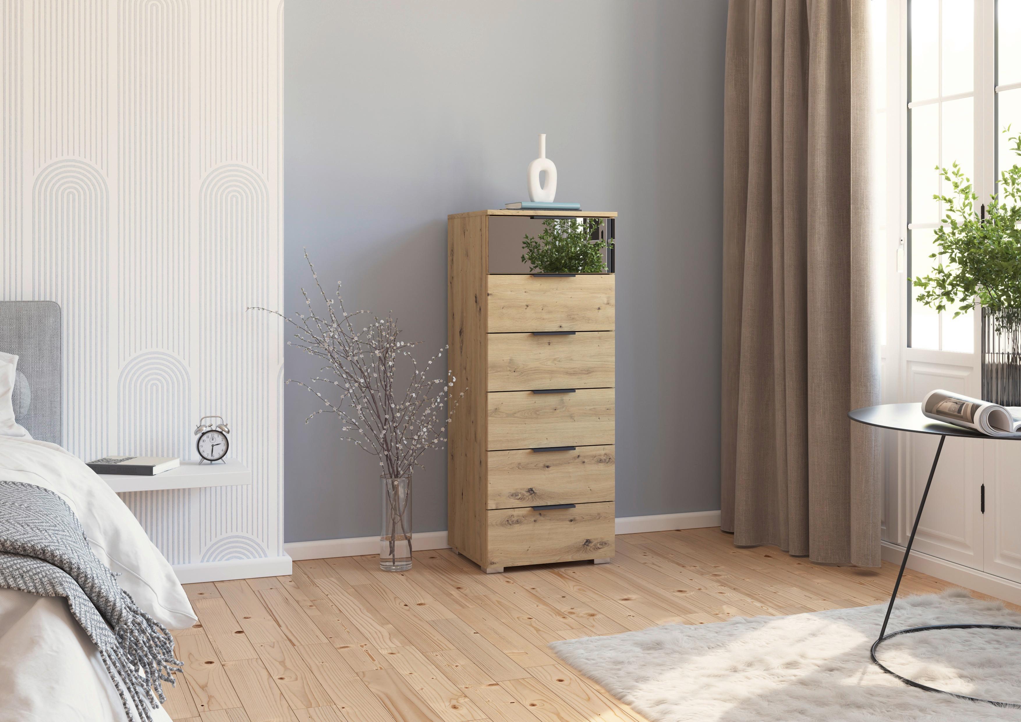 Kommode Skyla Eiche Dekor/Grauspiegel B:47cm - Alufarben, MODERN, Glas/Holzwerkstoff (47/119/42cm) - Rauch Möbel