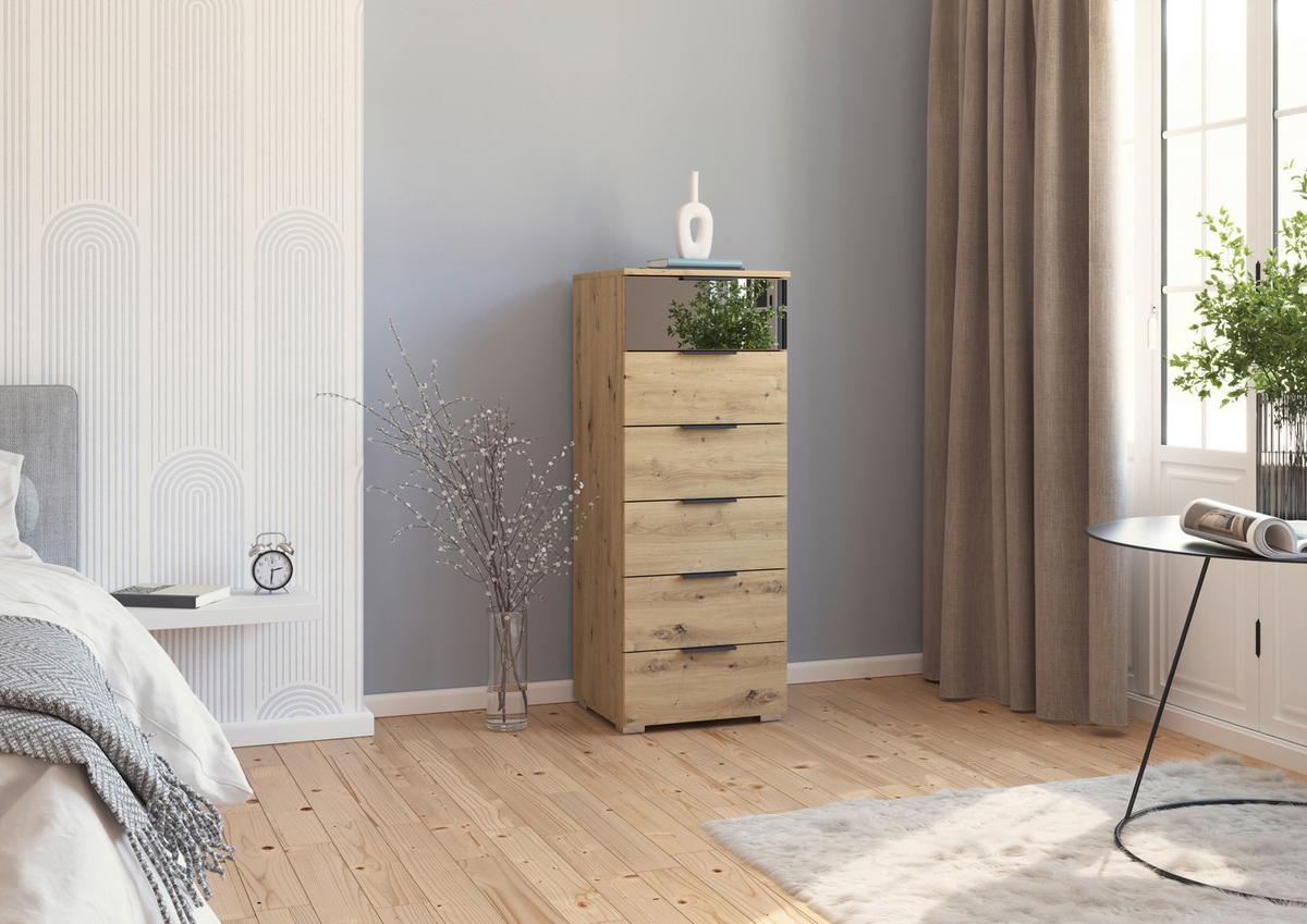 Kommode Skyla Eiche Dekor/Grauspiegel B:47cm - Alufarben, MODERN, Glas/Holzwerkstoff (47/119/42cm) - Rauch Möbel