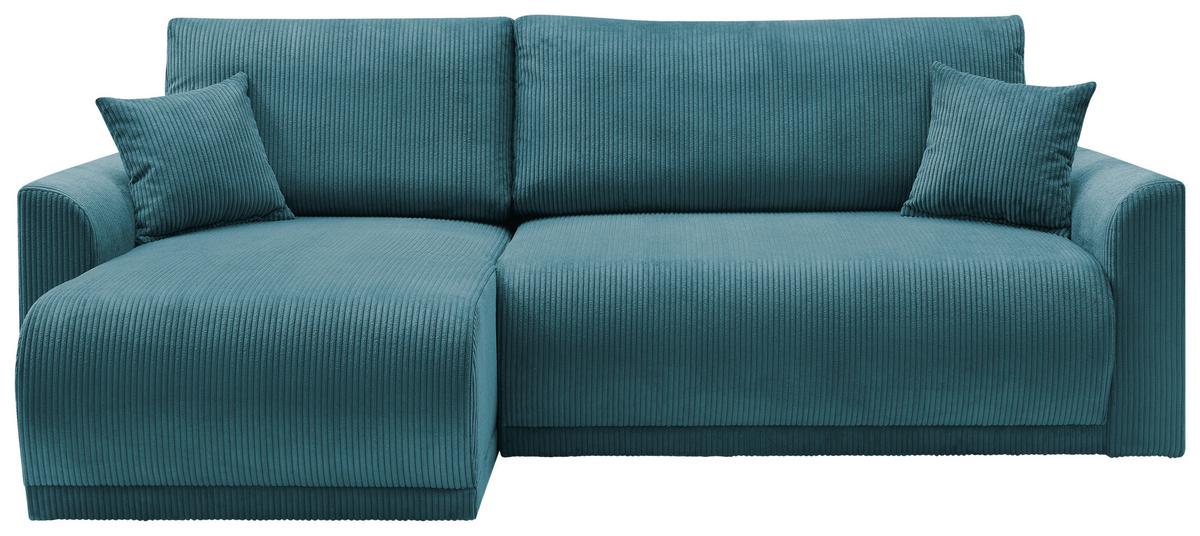 Rohová sedačka KIM L146, oboustranná, tyrkys. manšestr - tyrkysová, Moderní, dřevo (233/146cm)