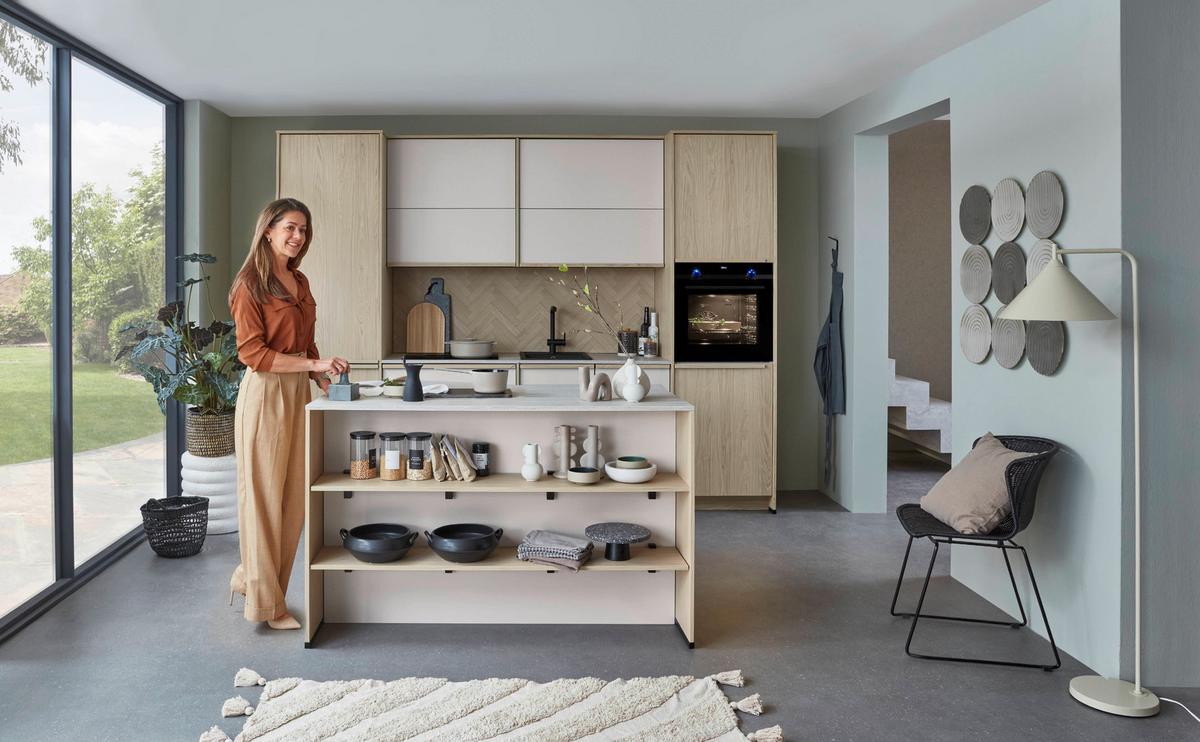 Küchenblock Sofia/singapur - Sandfarben/Eichefarben, LIFESTYLE, Holzwerkstoff (296,4cm) - Vertico