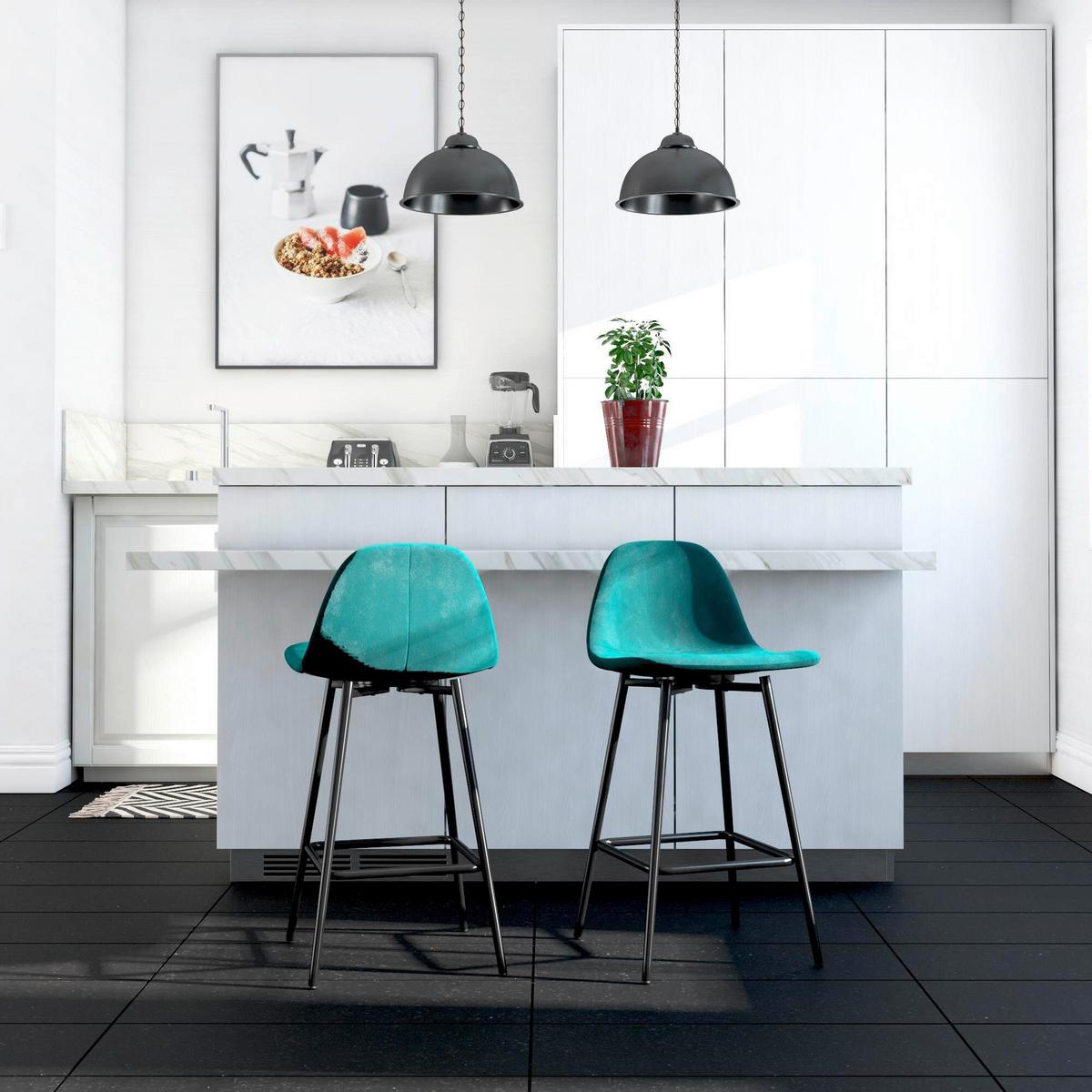 Barhocker Calvin Grün B: 45cm - Schwarz/Grün, Design, Textil/Metall (45/84/40cm) - MID.YOU