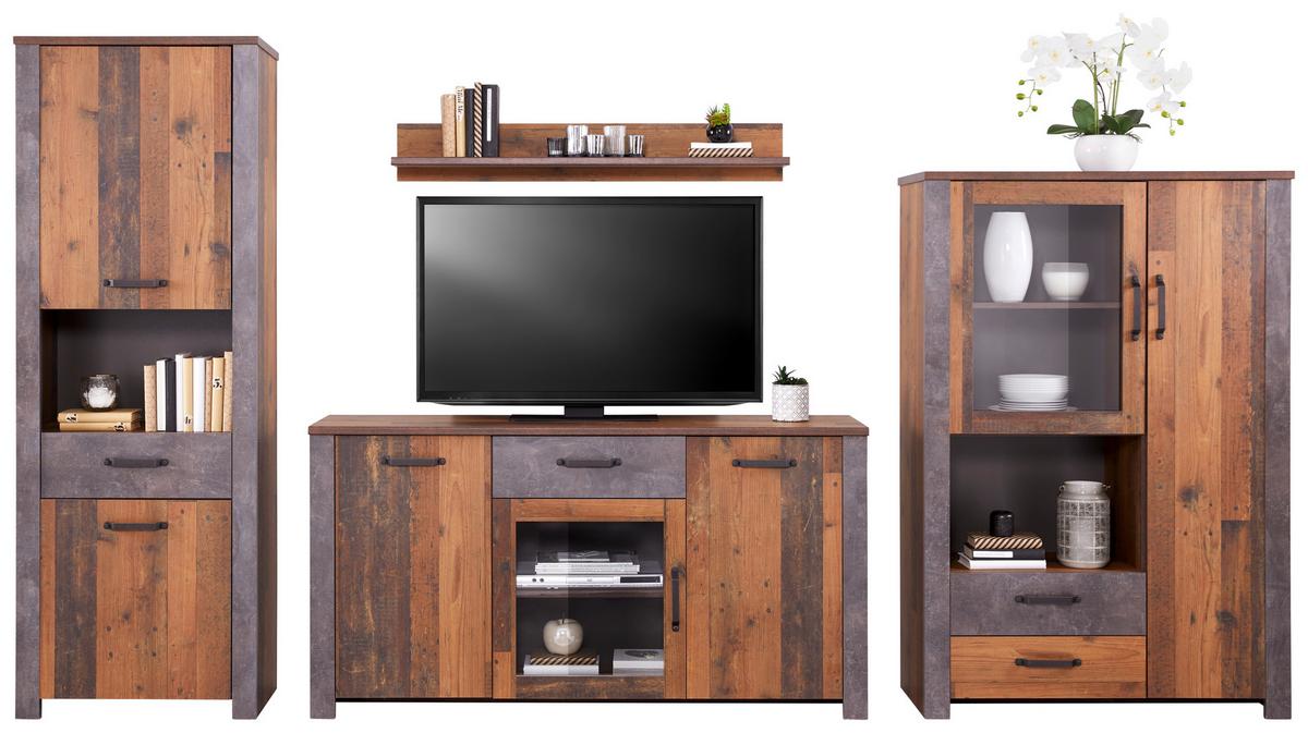 Sideboard Mit Glaselement B: 162 Cm Ontario, Old Style - Dunkelgrau/Eichefarben, Trend, Glas/Holzwerkstoff (162/86/41,5cm) - Ondega