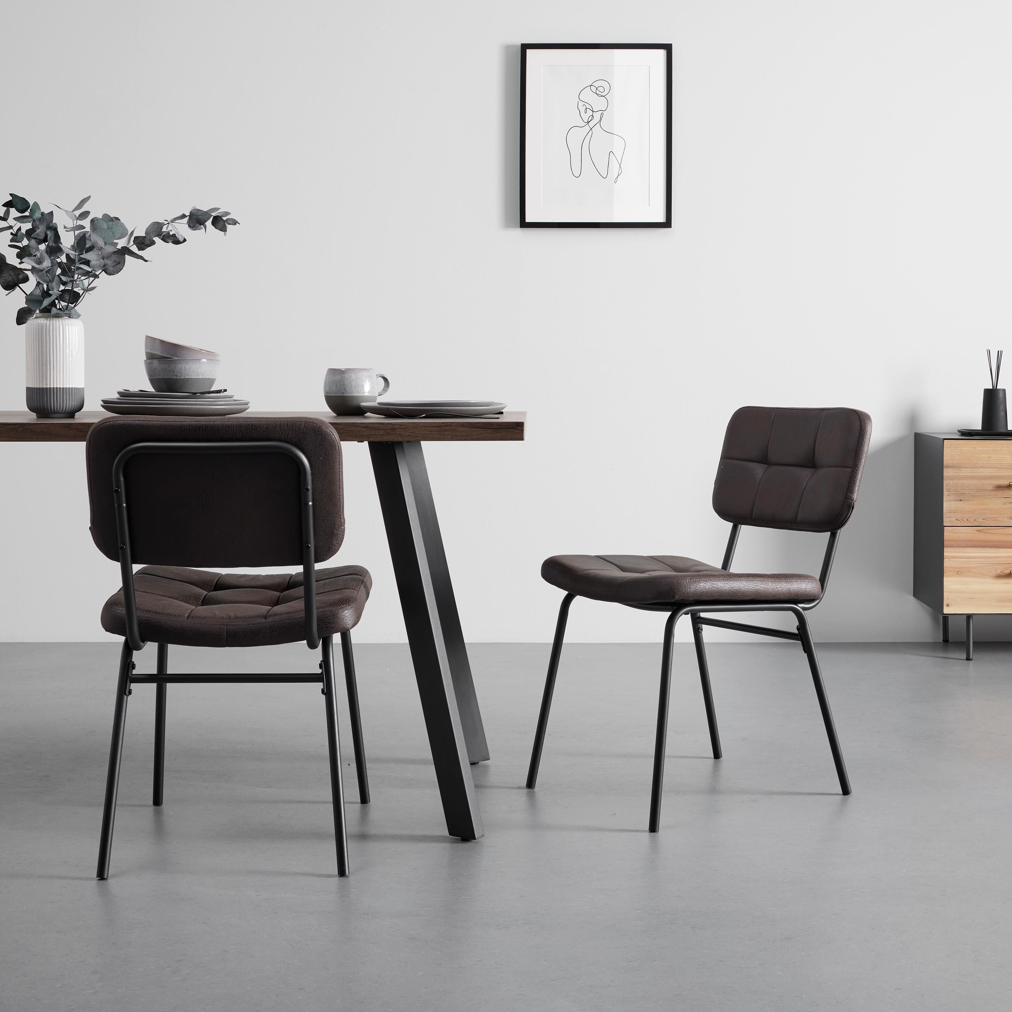 Sada židlí VALENTIN - černá/šedohnědá, Moderní, kov/textil (44/80/59cm) - Bessagi Home