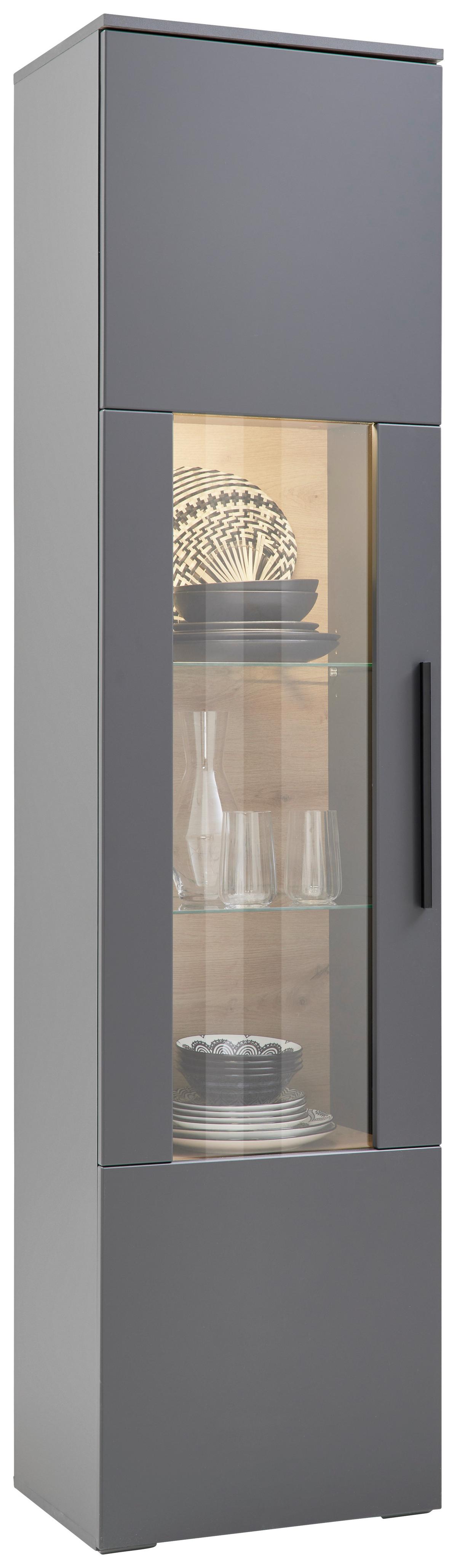 Vitrine Atlanta B: 50,1 Cm Grau/eiche Dekor - Eichefarben/Silberfarben, MODERN, Glas/Holzwerkstoff (50,1/203,2/37,2cm)