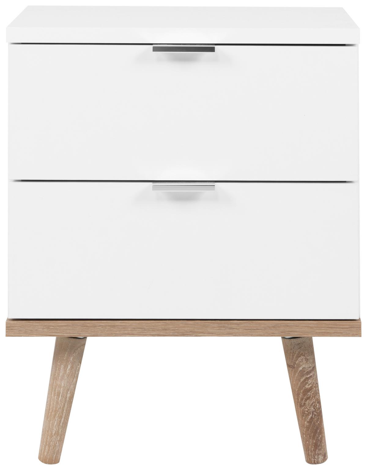 Nachtkästchen Weiß, Beine Echtholz H: 52 Cm Göteborg - Eichefarben/Weiß, Design, Holzwerkstoff (40/52/30cm) - MID.YOU