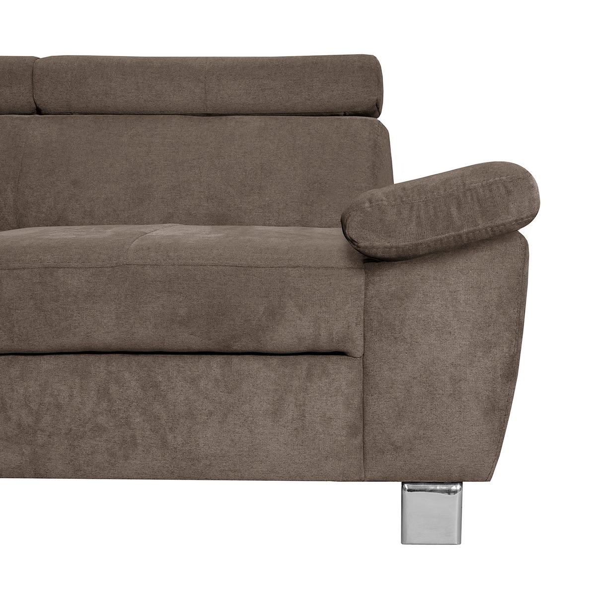 Ecksofa Lugano Mikrofaser Dunkelbraun 208x248 - Chromfarben/Dunkelbraun, Design, Textil (208/248cm) - Livetastic