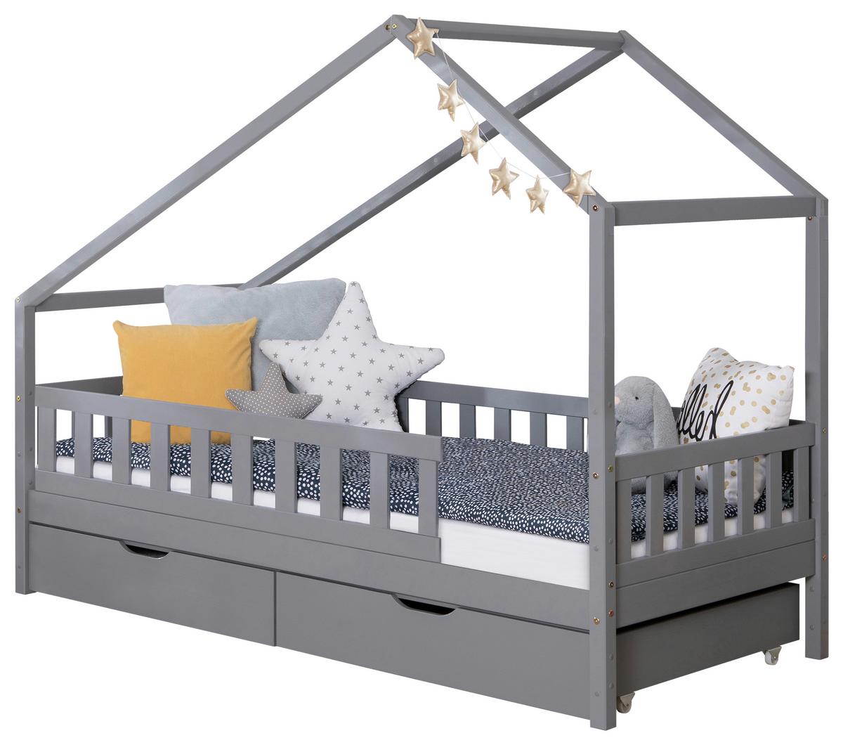 Hausbett Lou Bettschublade Hellgrau B: 140 Cm - Hellgrau/Naturfarben, MODERN, Holz (140/200cm) - MID.YOU
