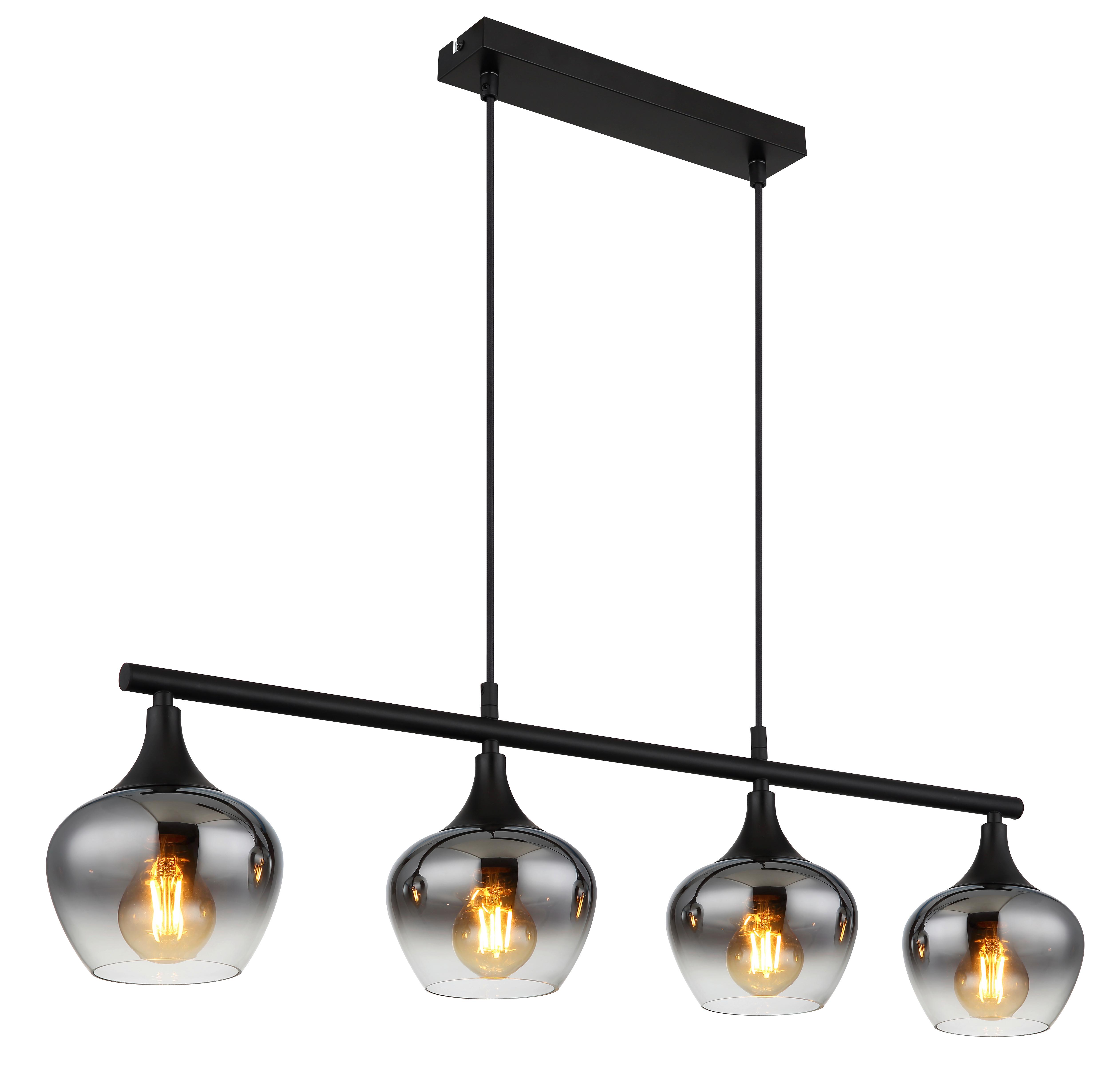 Hängeleuchte Alias - Schwarz, MODERN, Glas/Metall (90/15/120cm) - Novel