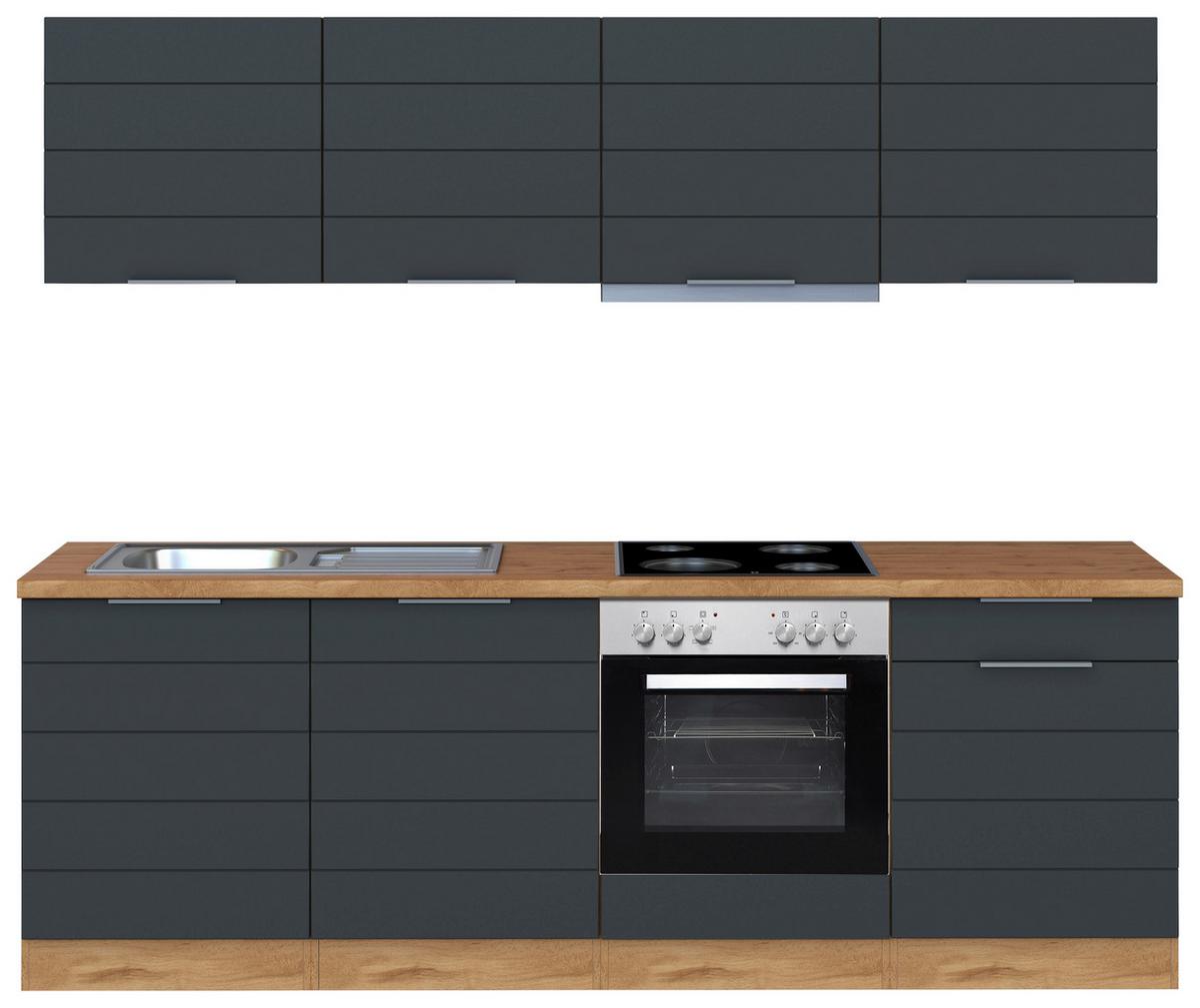 Küchenzeile Florenz mit Geräte B: 240 cm Grau/Eiche Dekor - Eiche Wotan/Grau, Design, Holzwerkstoff (240cm) - Held