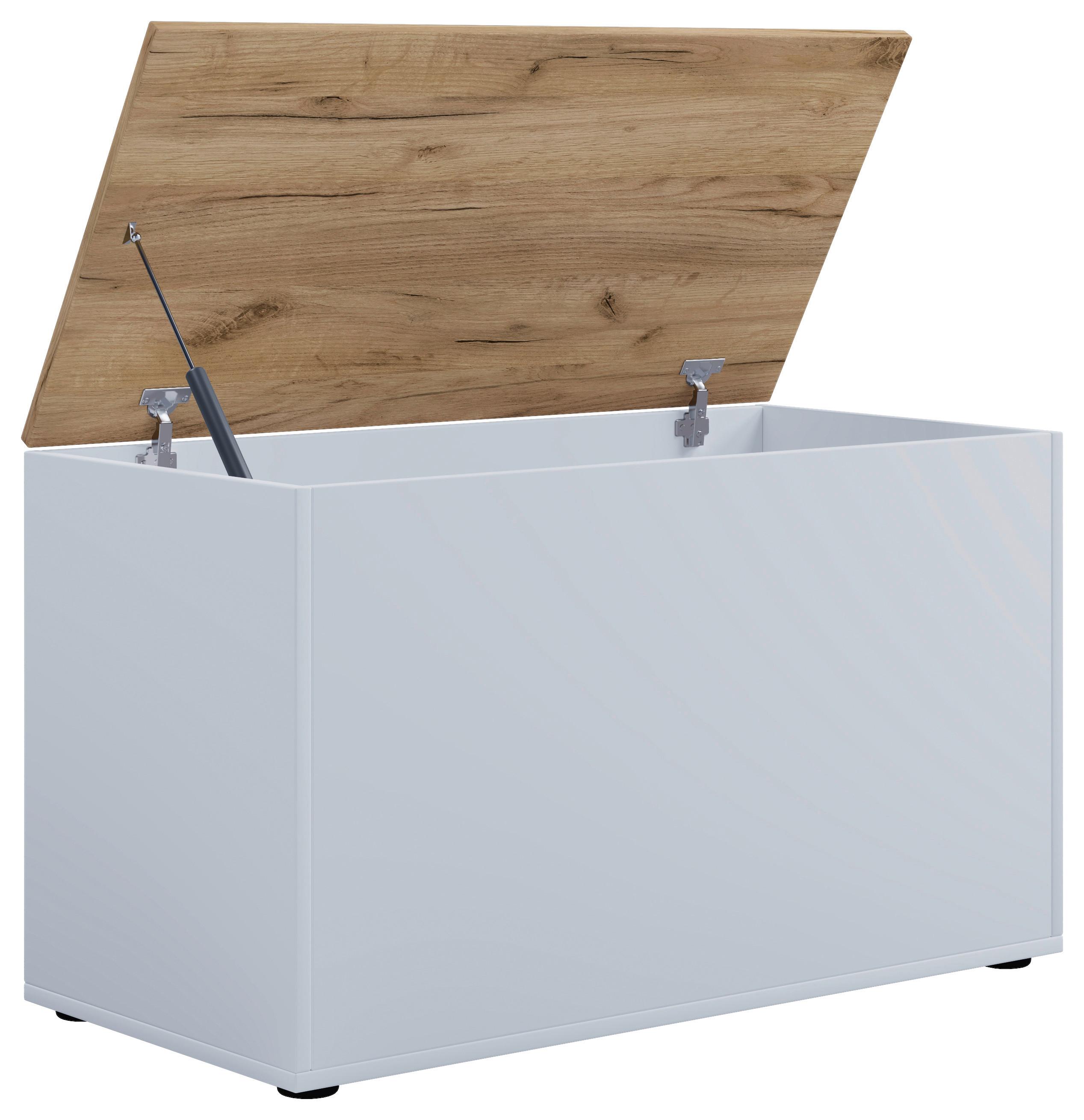 Truhenbank Bendola Weiß, Honigeiche Dekor B: 82cm