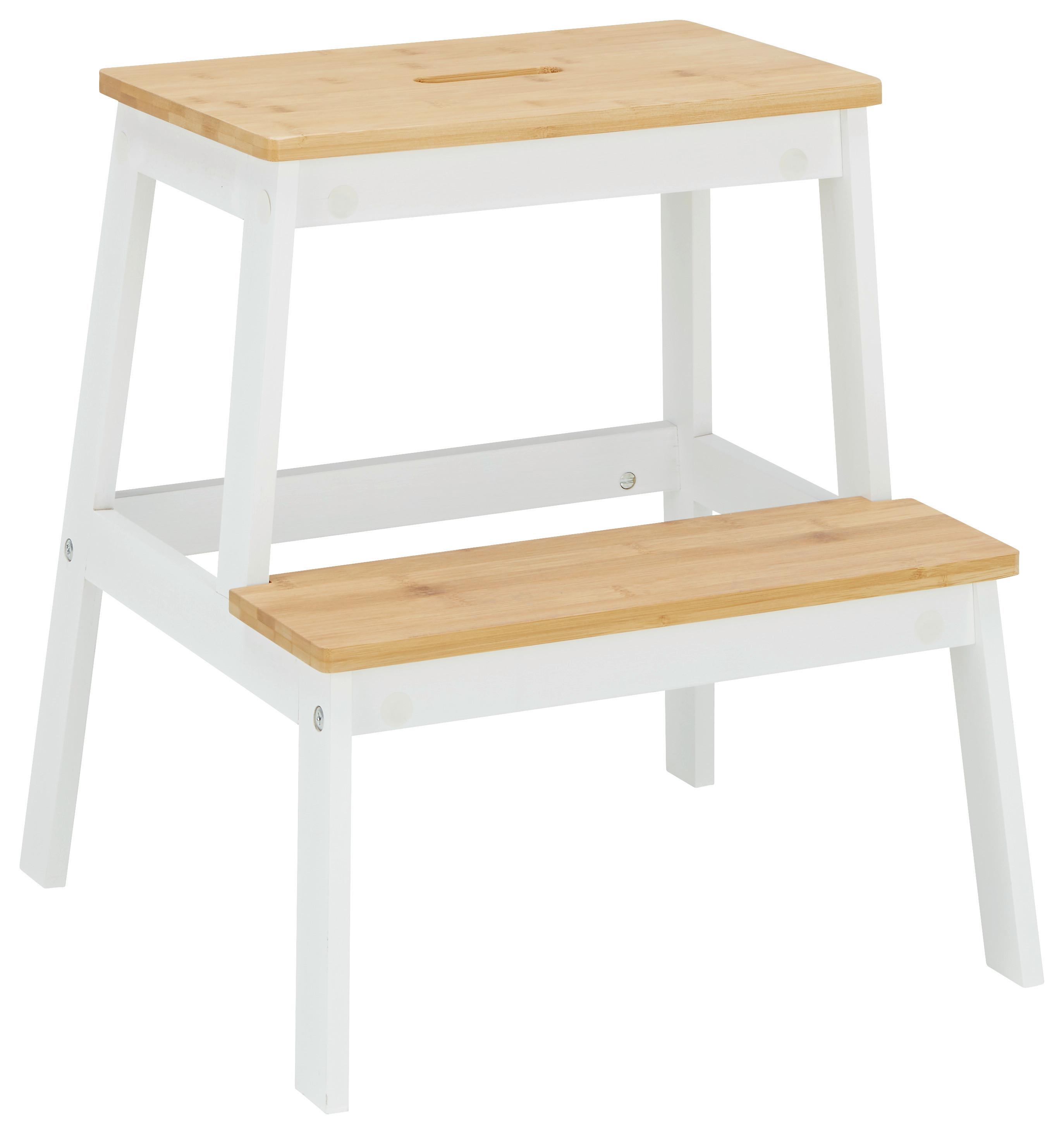 TABURETKA BERNI - biela/prírodná farba, Modern, drevo (43/47/43cm) - Mömax