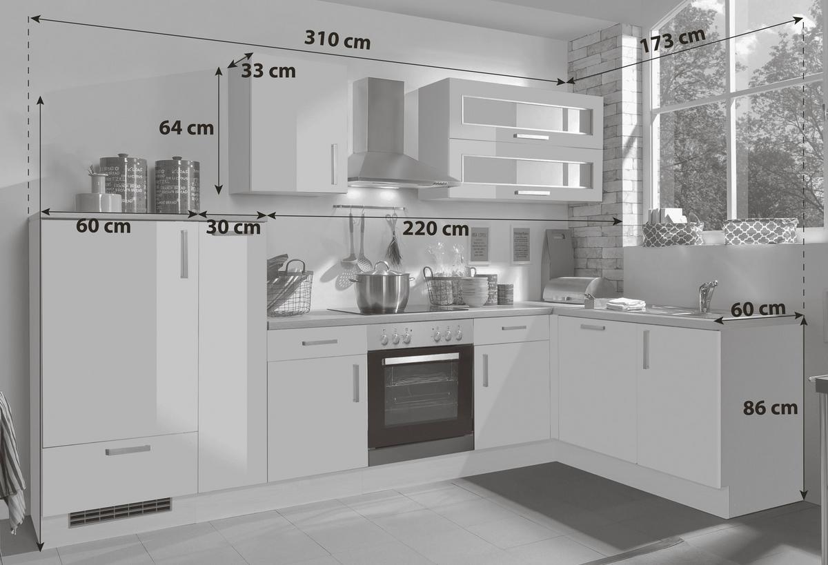 Eckküche White-Premium - Weiß Hochglanz/Weiß, KONVENTIONELL, Holzwerkstoff (310/173cm) - Menke